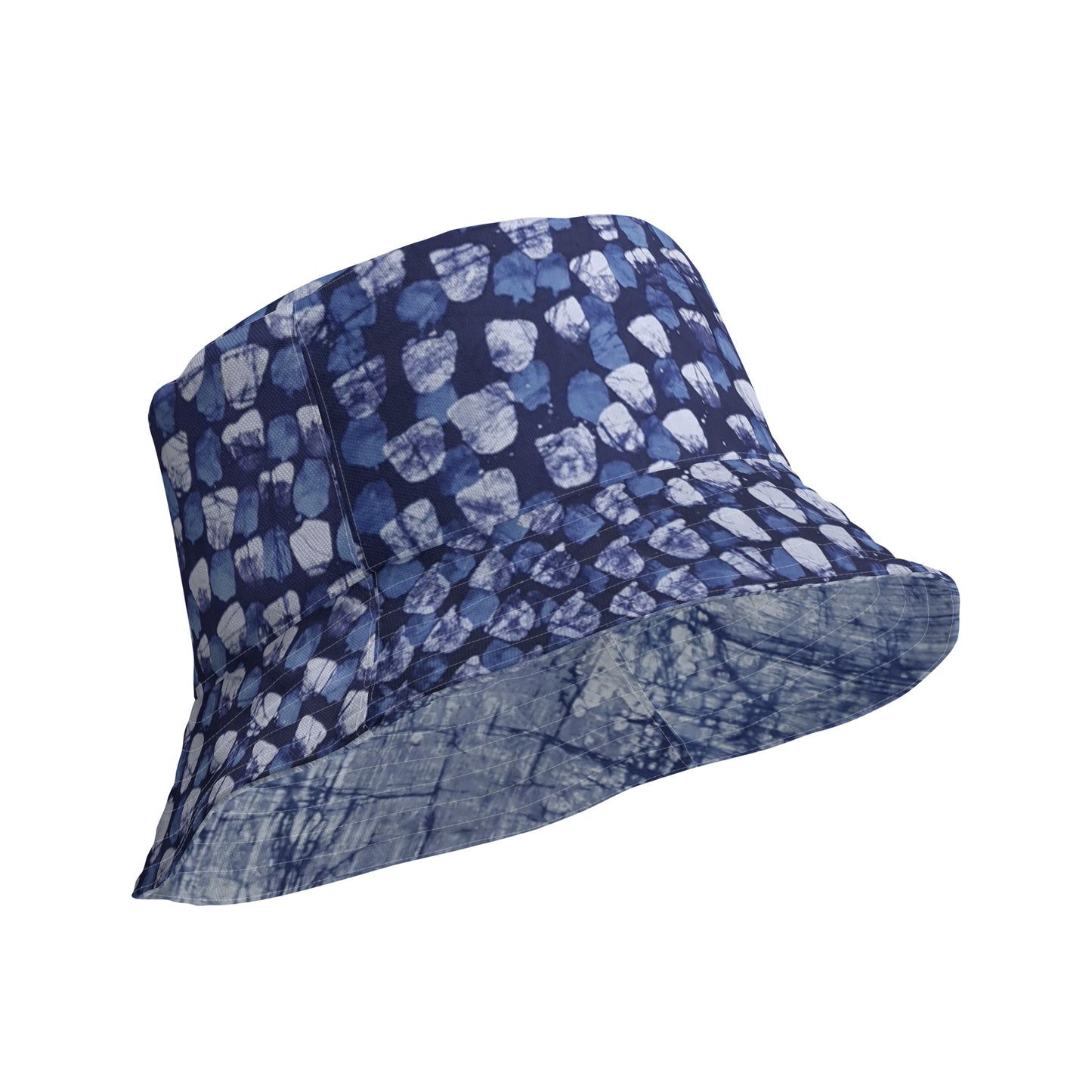 Blue Marble Dotted Adire Reversible Bucket Hat