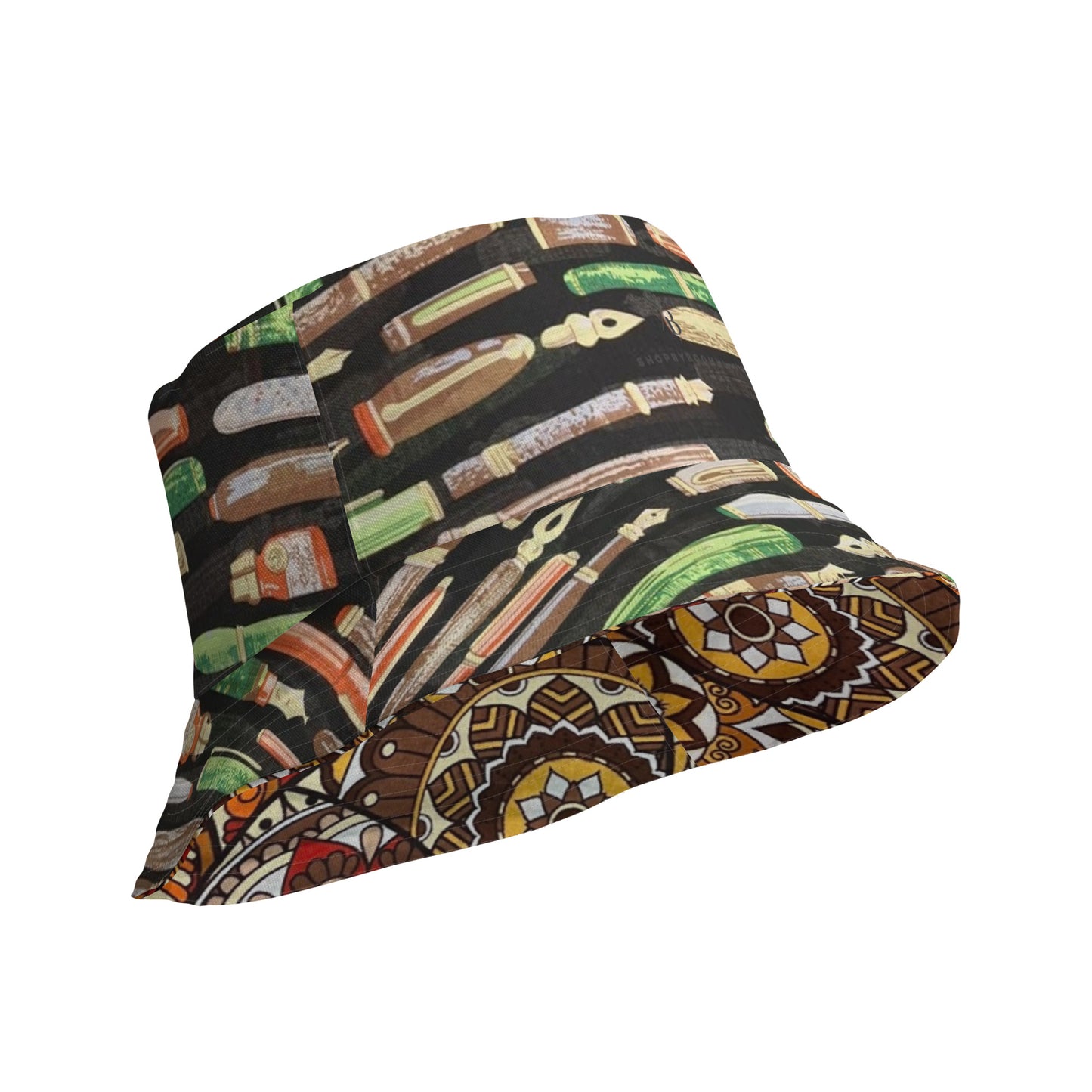 Brown Green Print Bucket Hat