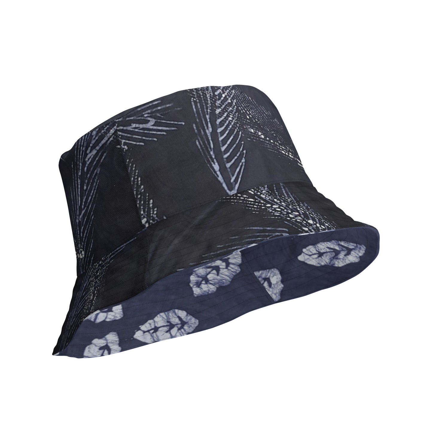 Indigo Adire Leaf Reversible Bucket Hat