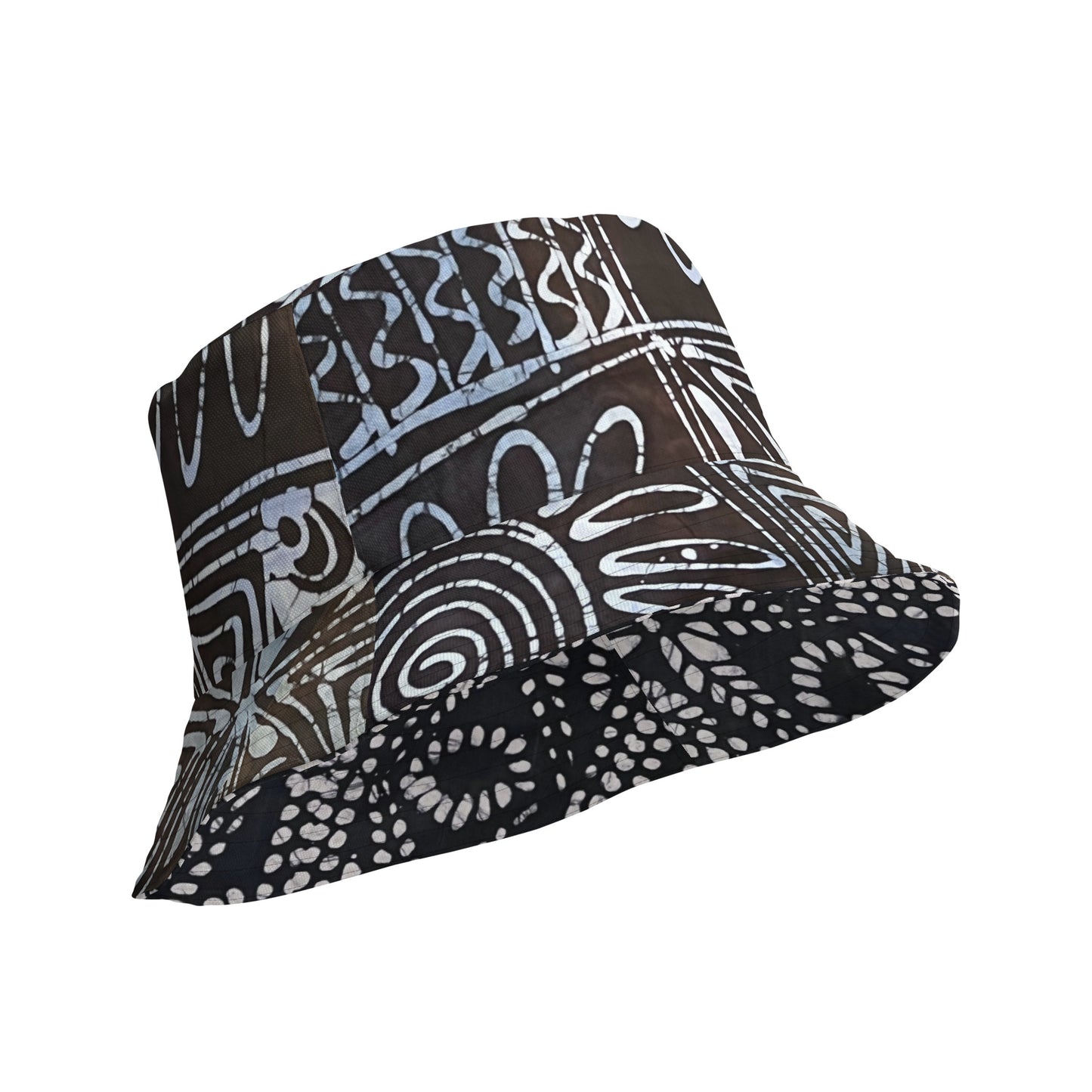 Black White Cyan Abstract Adire Reversible Bucket Hat