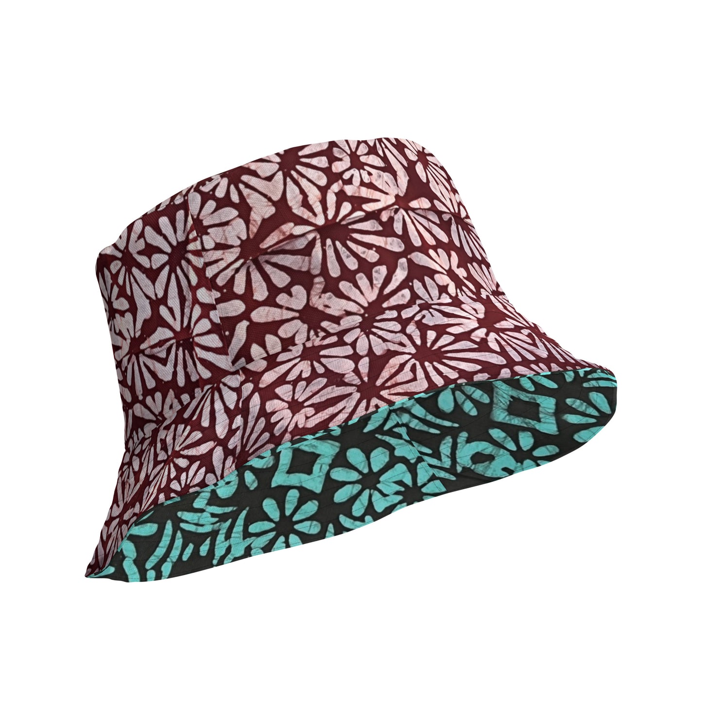 Red Green Abstract Adire Reversible Bucket Hat