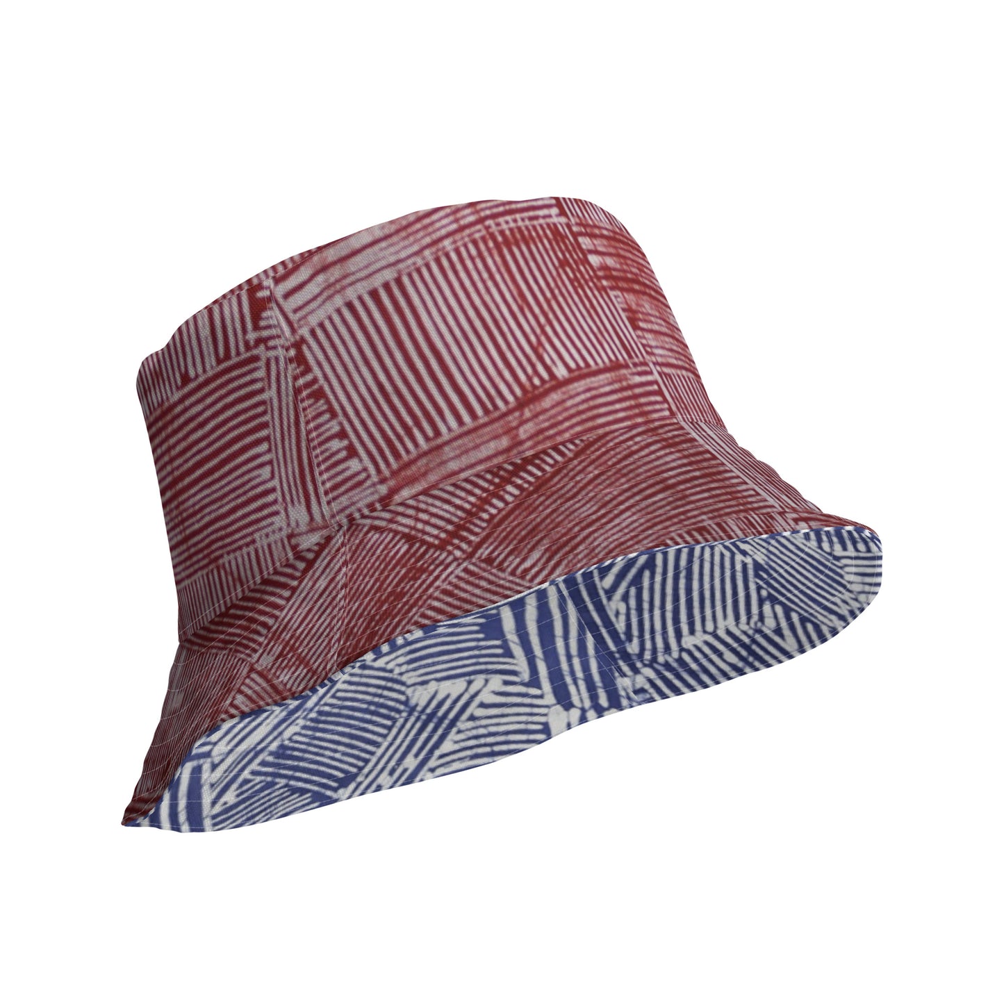 Red White Blue Stripe Adire Reversible Bucket Hat