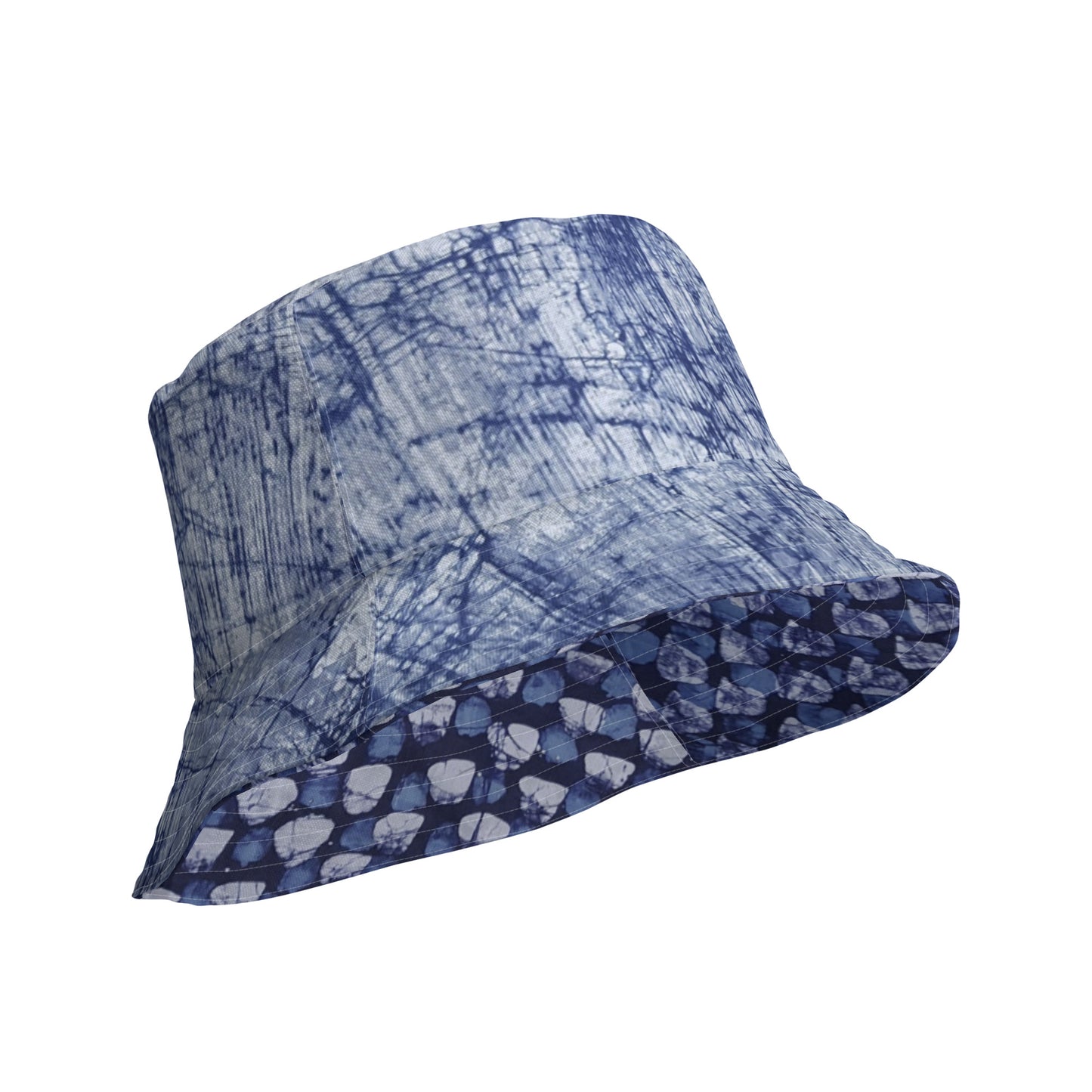 Blue Marble Dotted Adire Reversible Bucket Hat