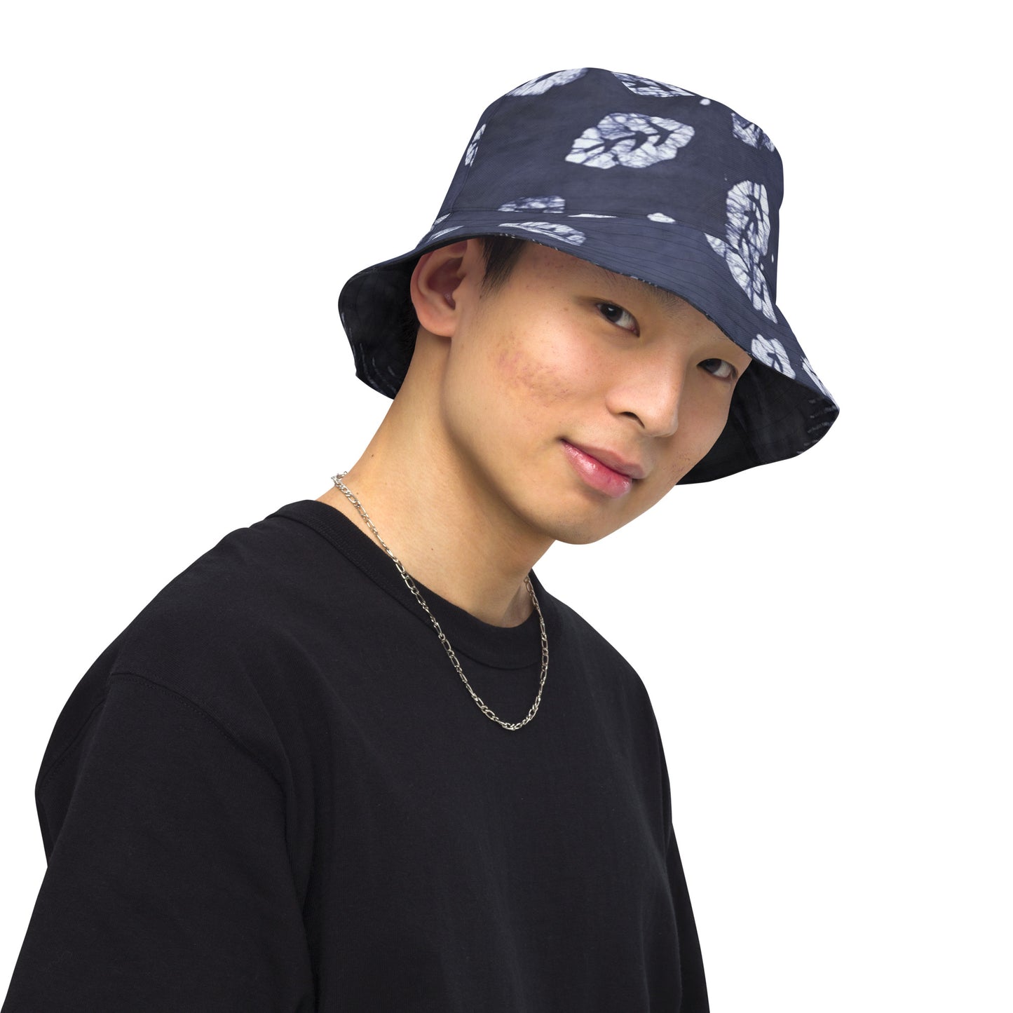 Indigo Adire Leaf Reversible Bucket Hat