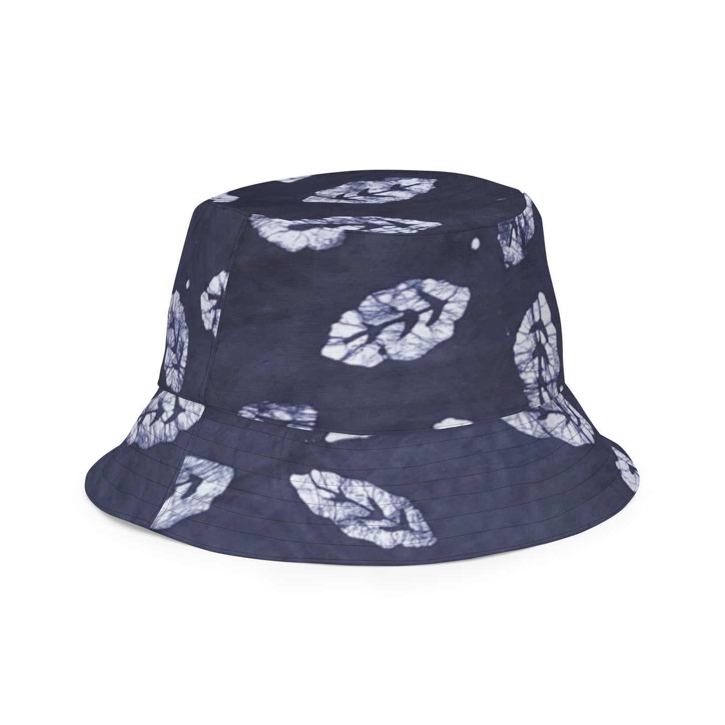 Indigo Adire Leaf Reversible Bucket Hat