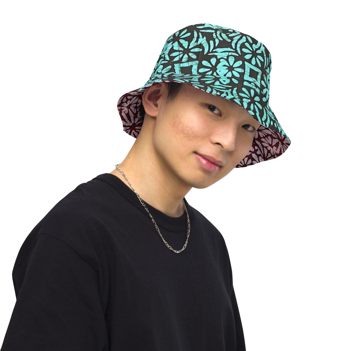 Red Green Abstract Adire Reversible Bucket Hat