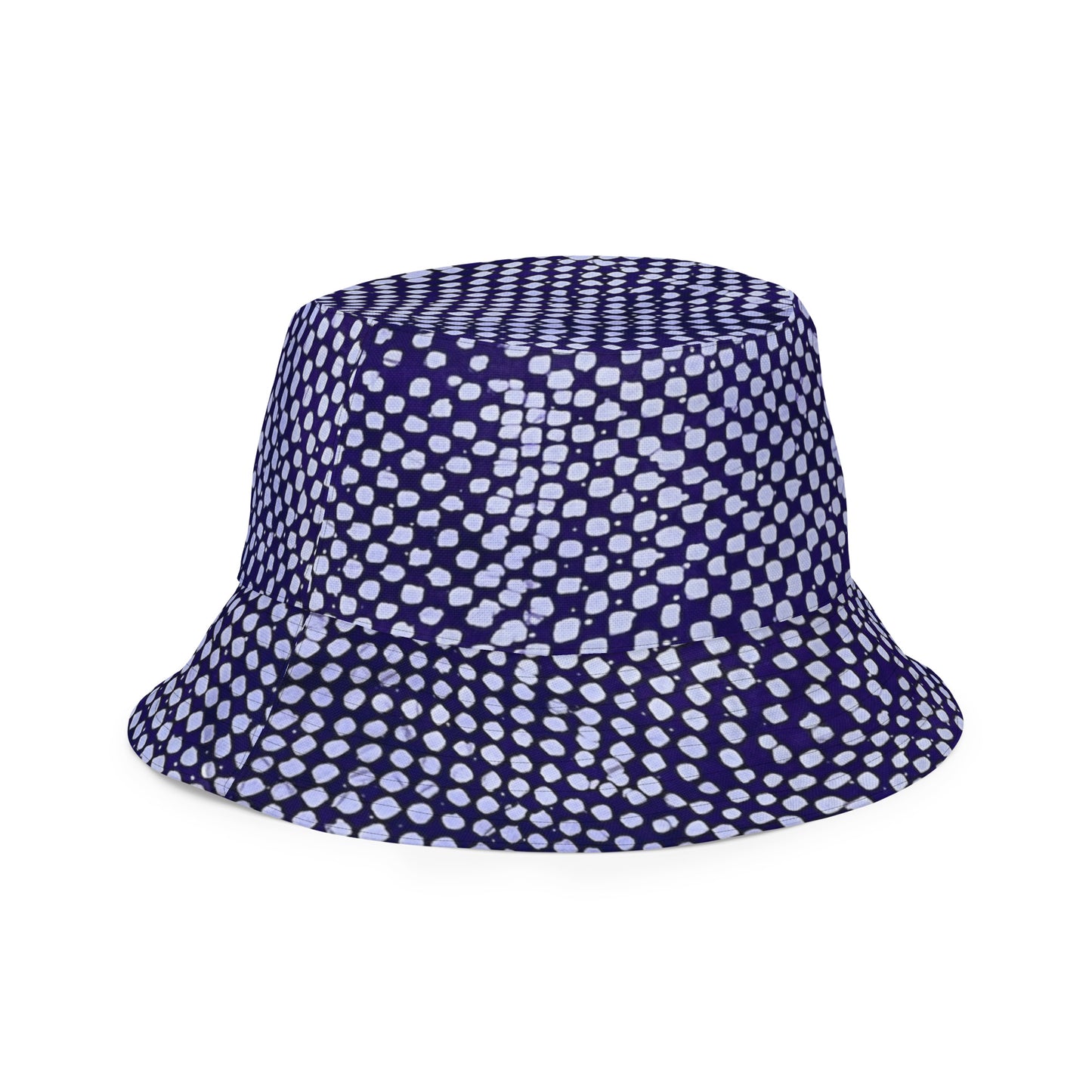 Black White Purple Polka Dot Adire Reversible Bucket Hat