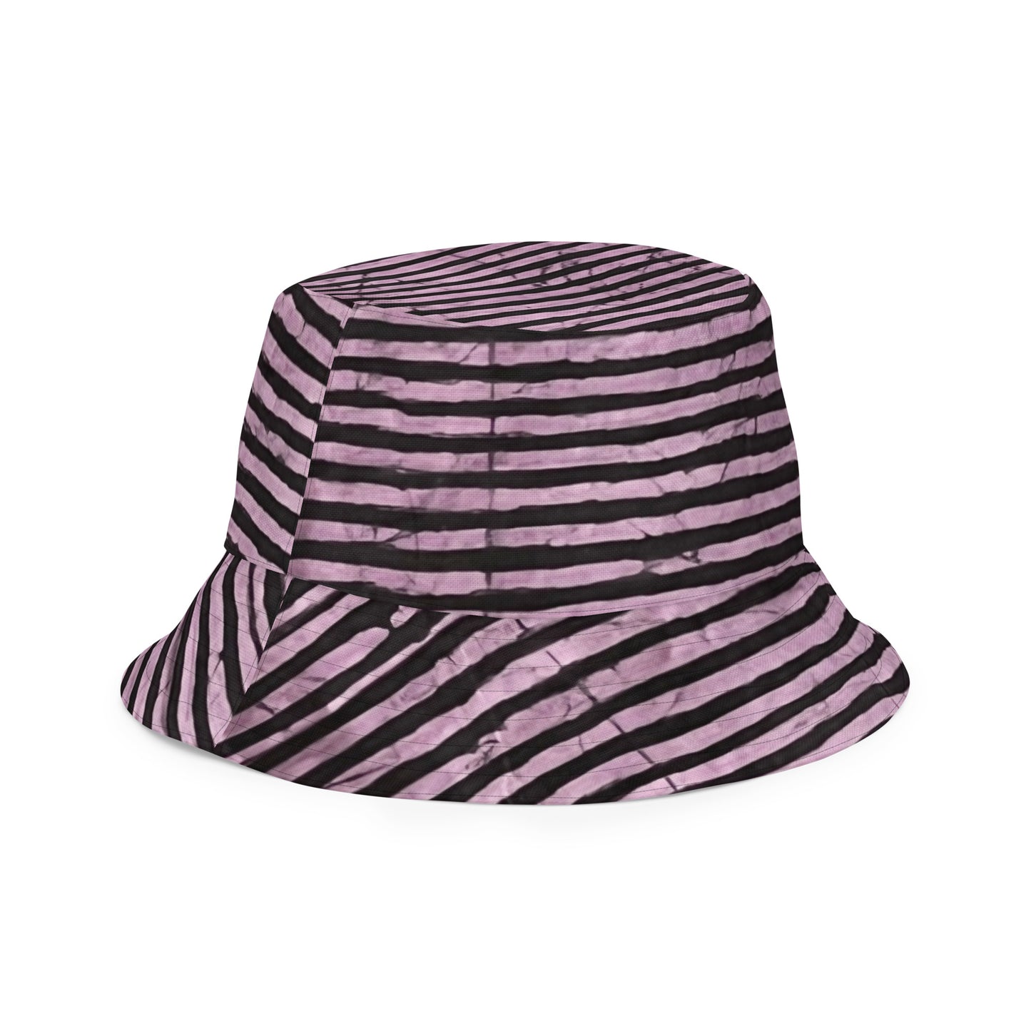 Aqua Pink Stripe Adire Reversible Bucket Hat