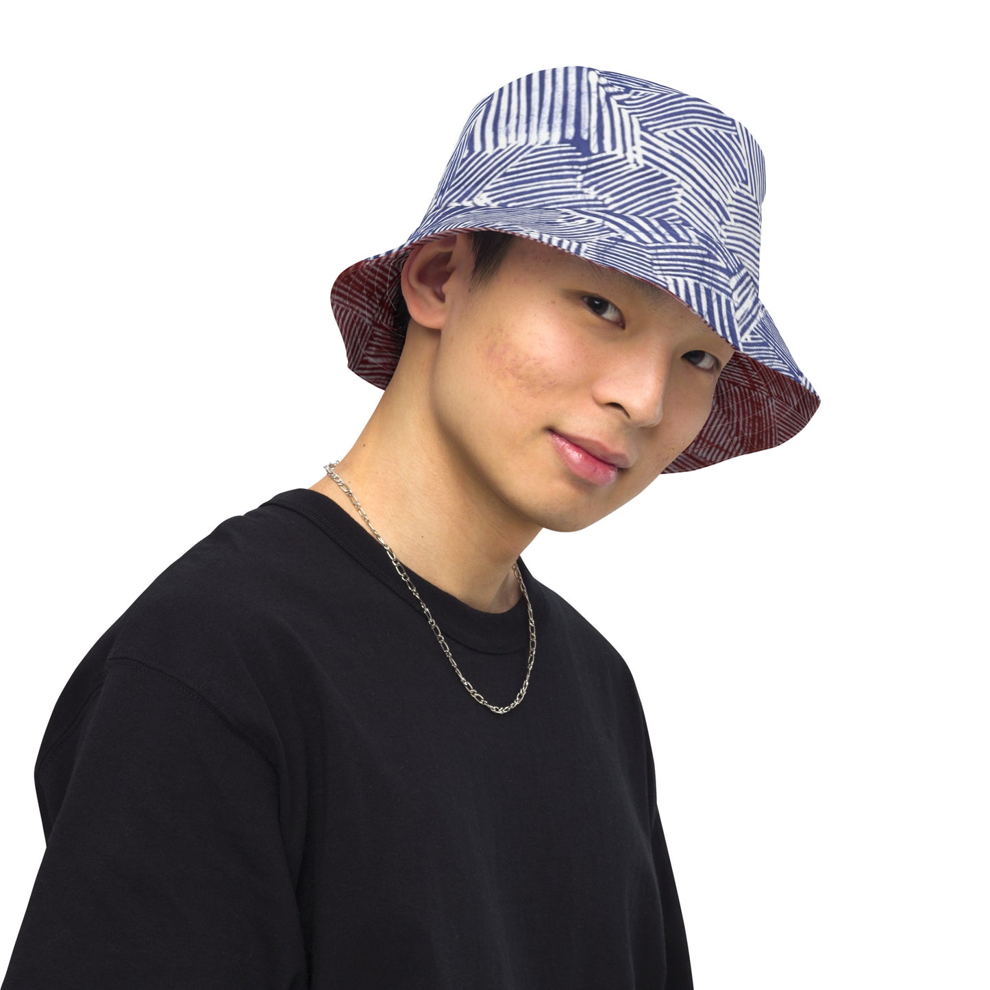 Red White Blue Stripe Adire Reversible Bucket Hat