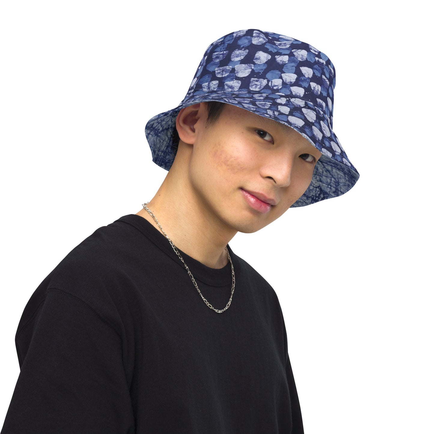 Blue Marble Dotted Adire Reversible Bucket Hat