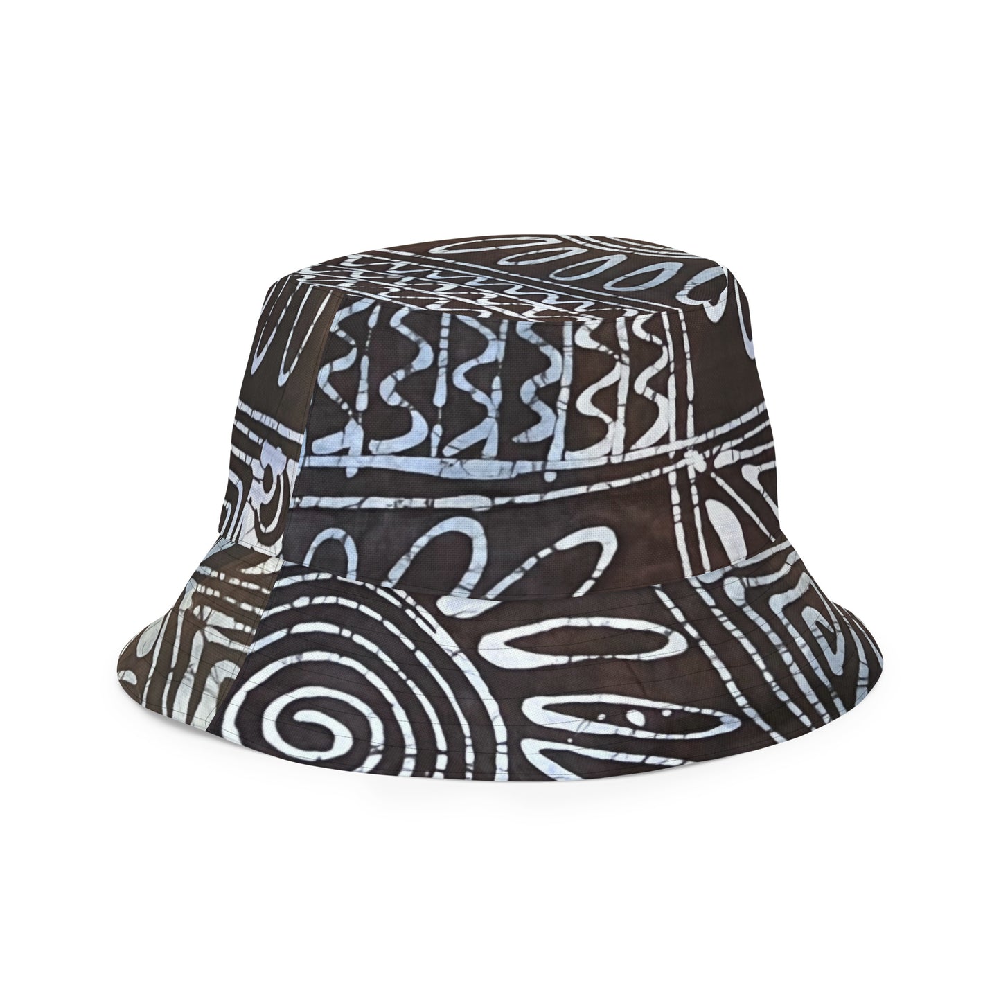 Black White Cyan Abstract Adire Reversible Bucket Hat