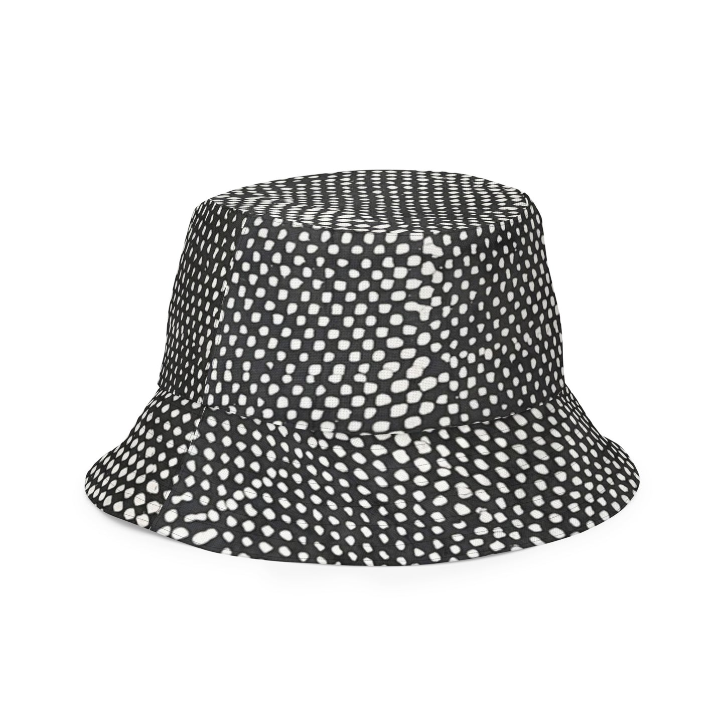 Black White Purple Polka Dot Adire Reversible Bucket Hat