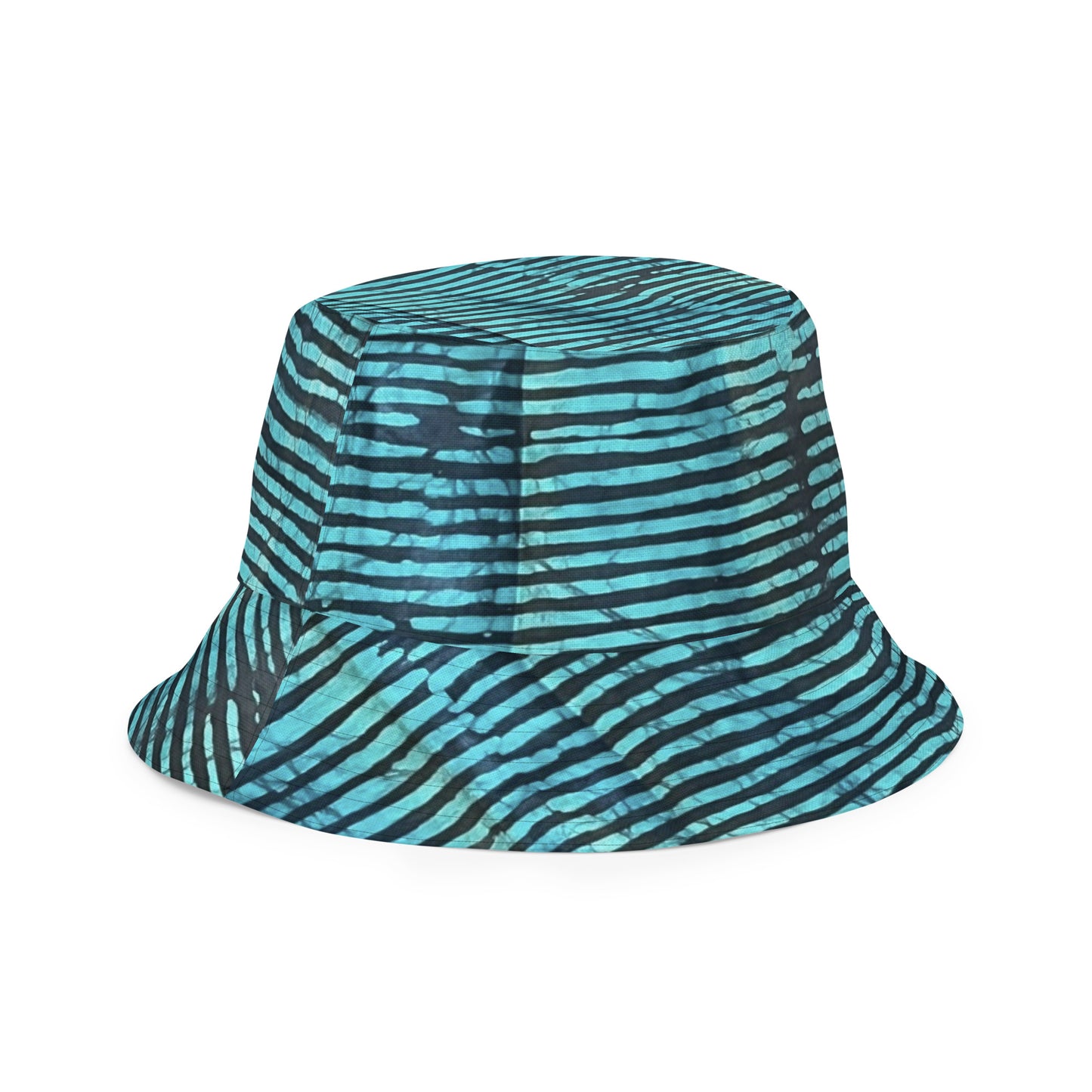 Aqua Pink Stripe Adire Reversible Bucket Hat