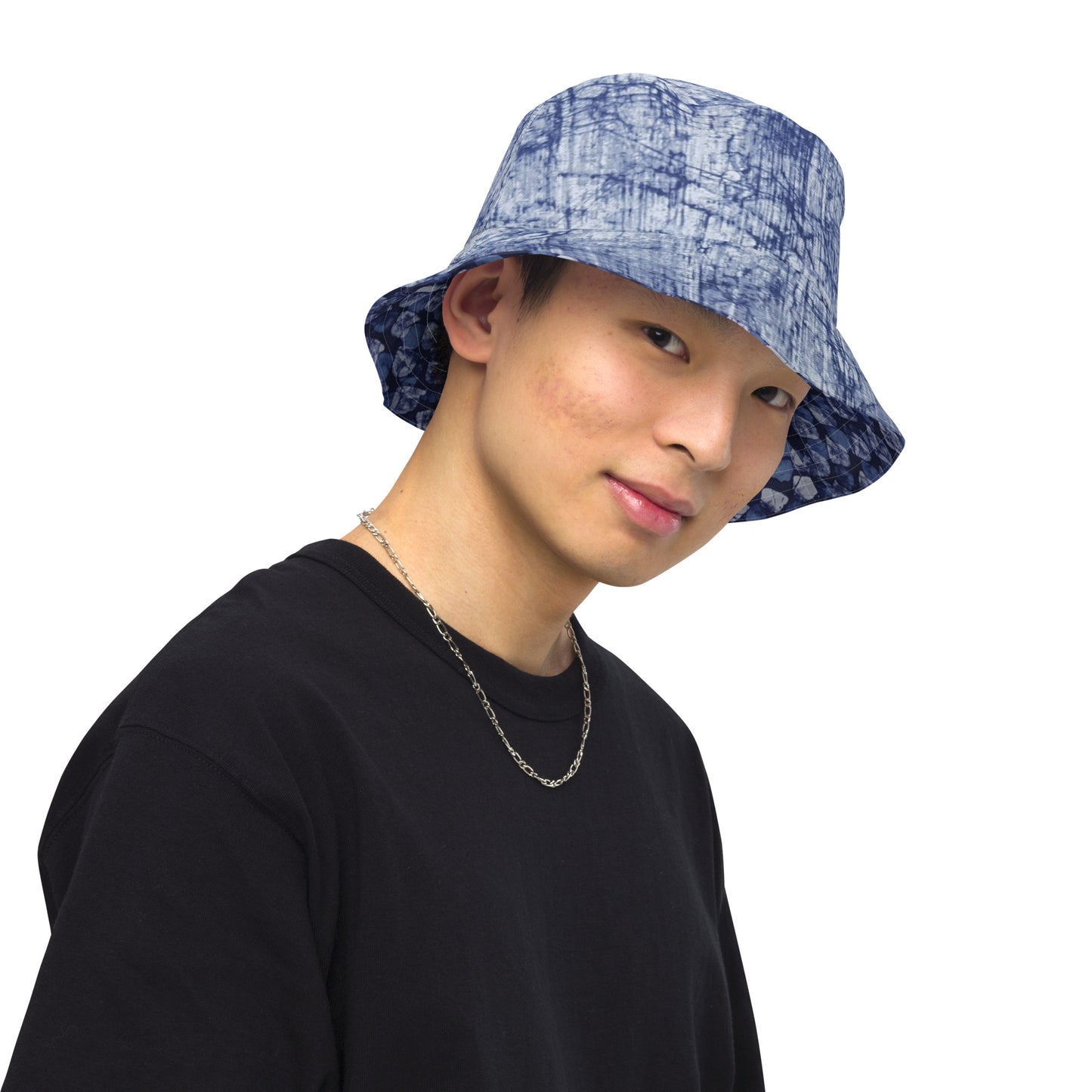 Blue Marble Dotted Adire Reversible Bucket Hat