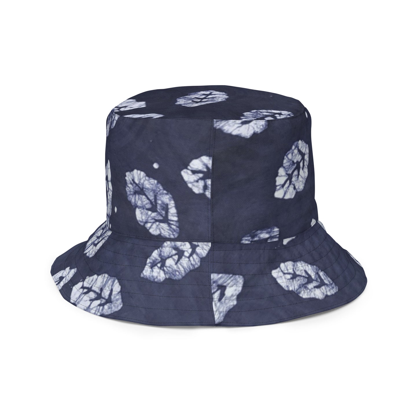 Indigo Adire Leaf Reversible Bucket Hat