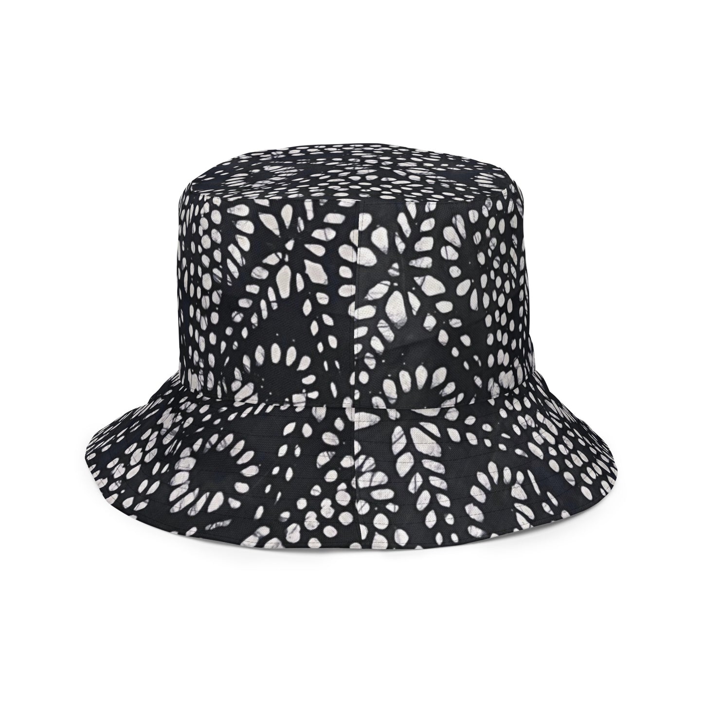 Black White Cyan Abstract Adire Reversible Bucket Hat