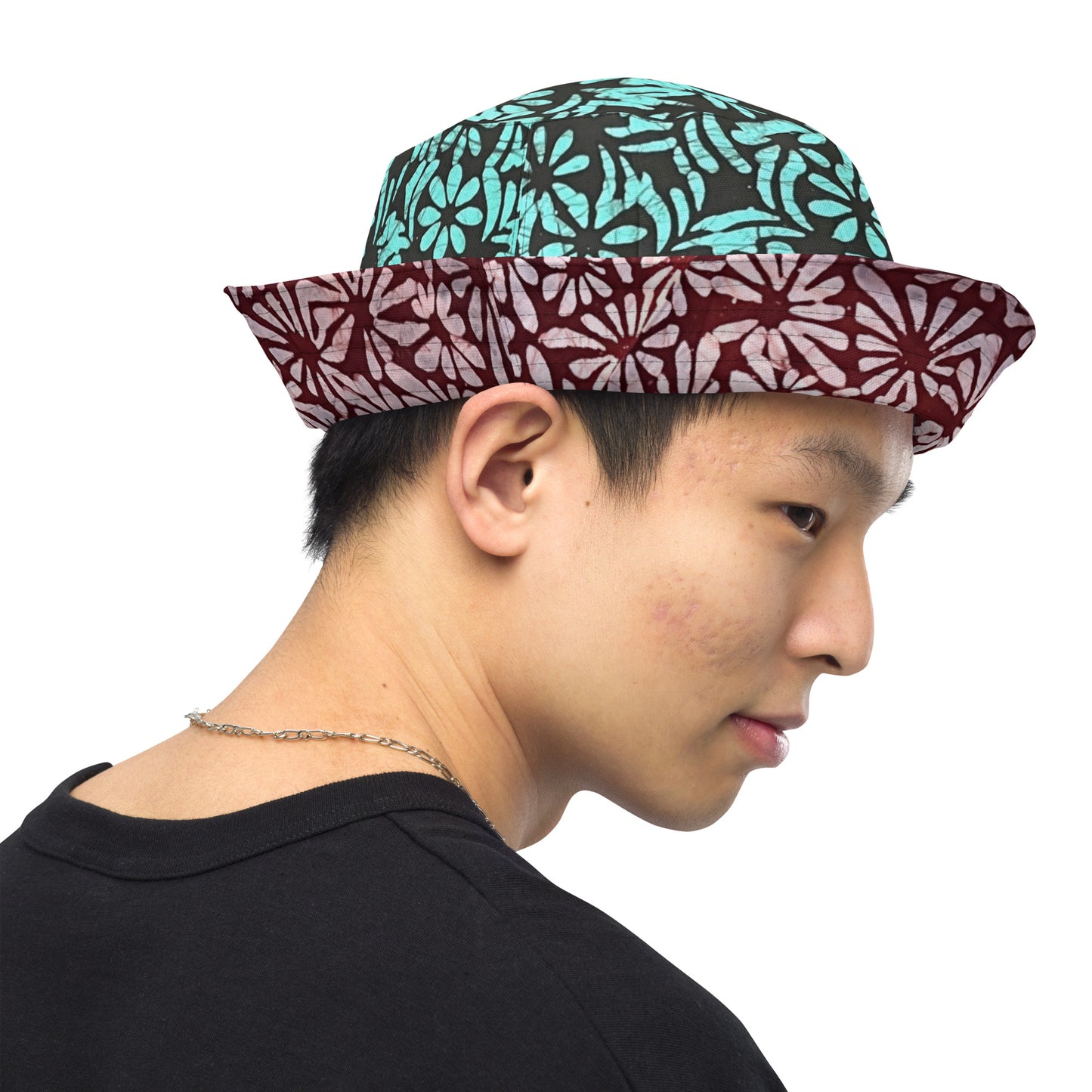 Red Green Abstract Adire Reversible Bucket Hat