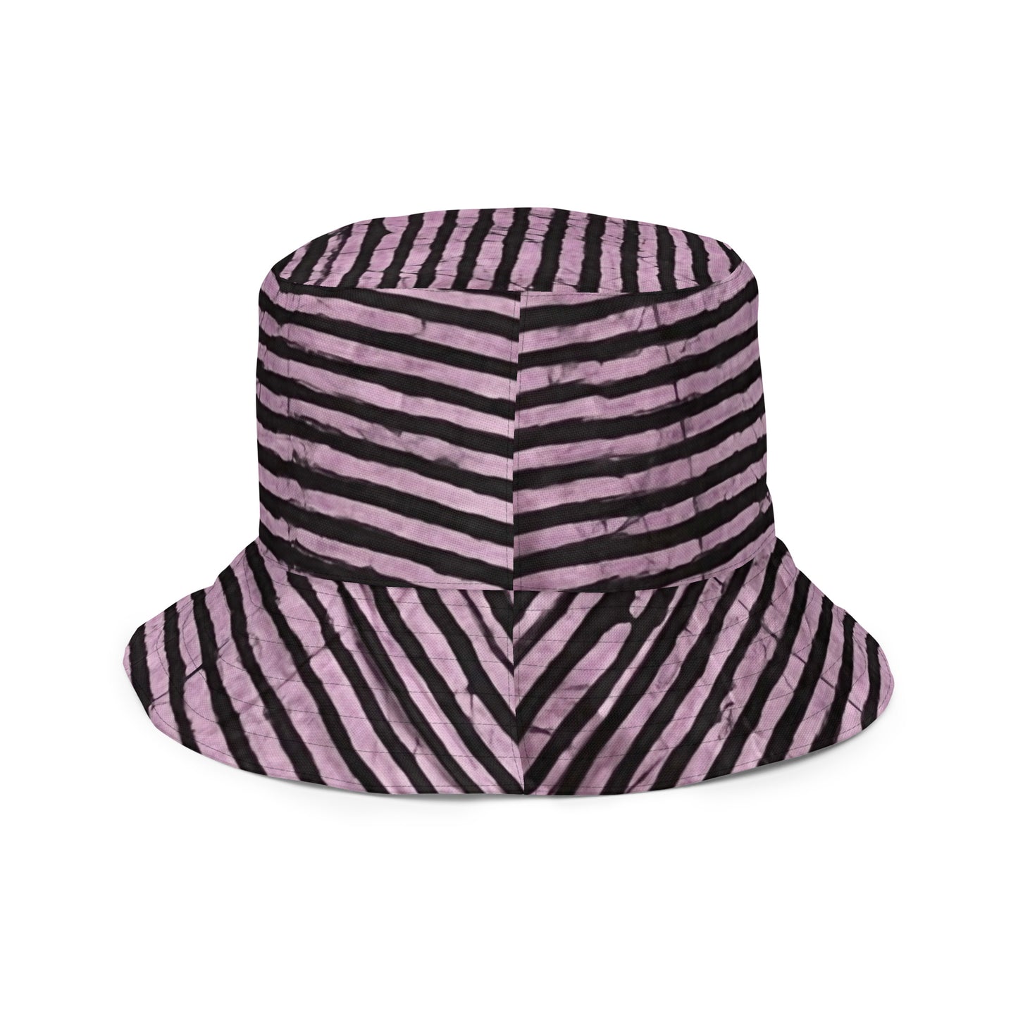 Aqua Pink Stripe Adire Reversible Bucket Hat