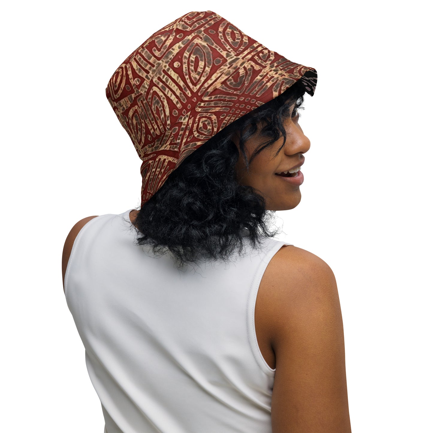 Copper Gold Brown Pink Adire Reversible Bucket Hat