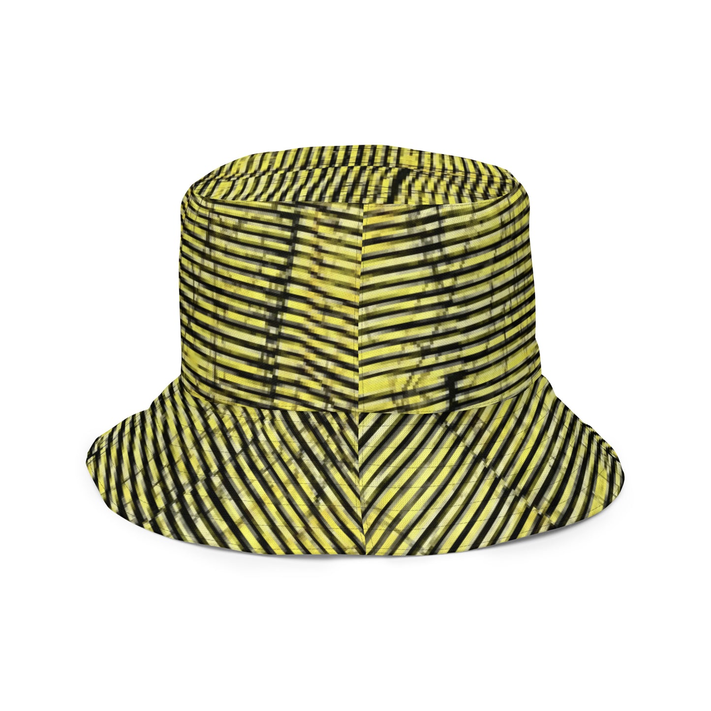 Yellow Indigo Black Swirls And Stripes Adire Reversible Bucket Hat