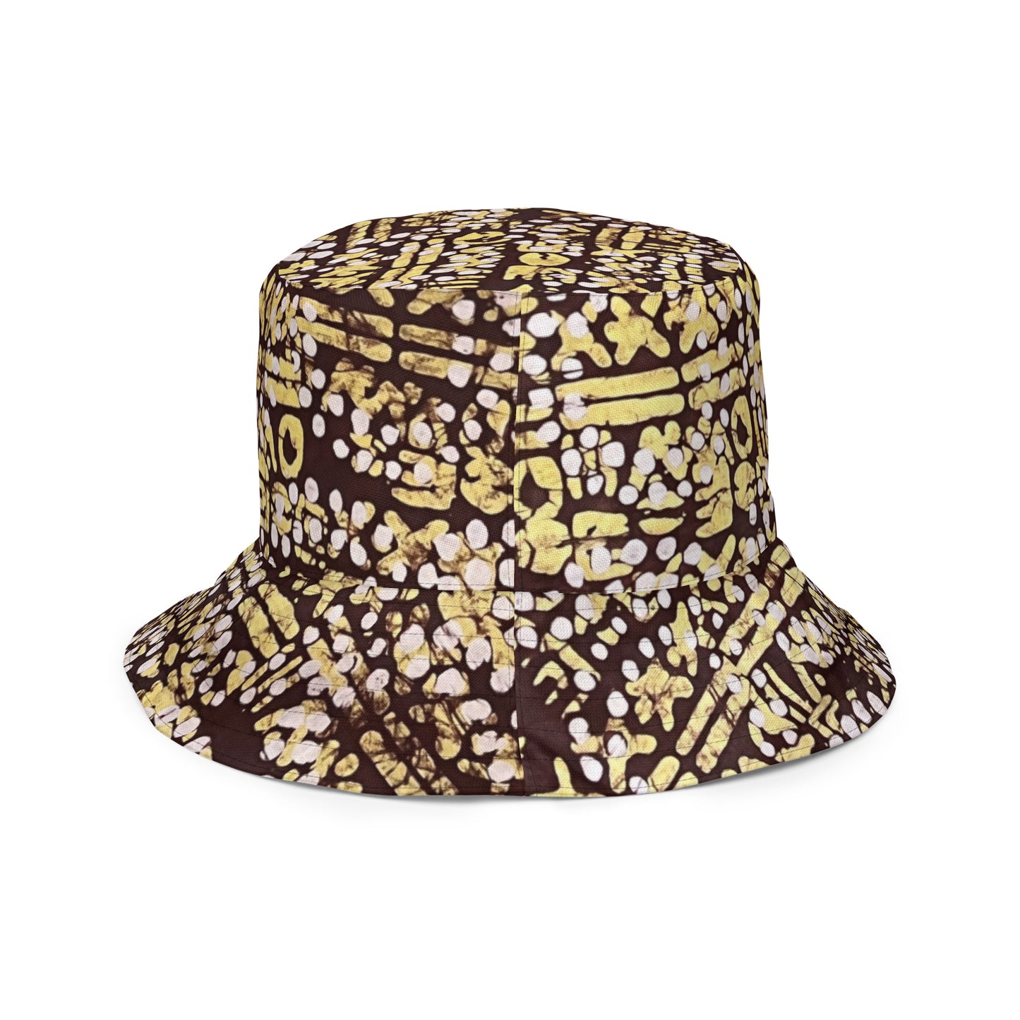 Red Blue Yellow Brown Noughts and Crosses Adire Reversible Bucket Hat