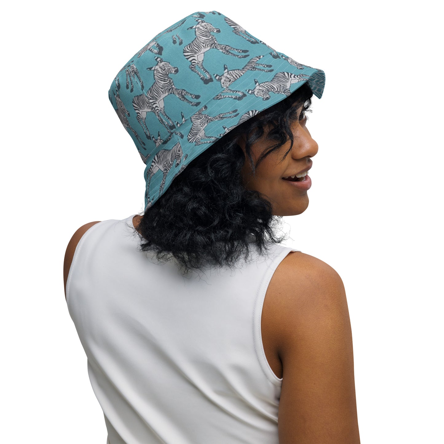 Zebra Aqua Chevron Reversible Bucket Hat