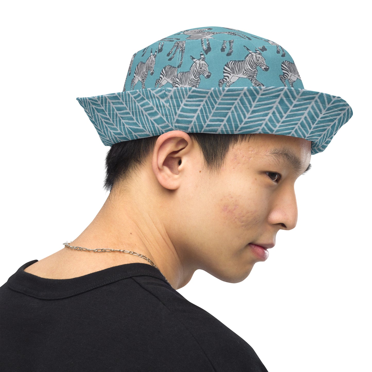 Zebra Aqua Chevron Reversible Bucket Hat