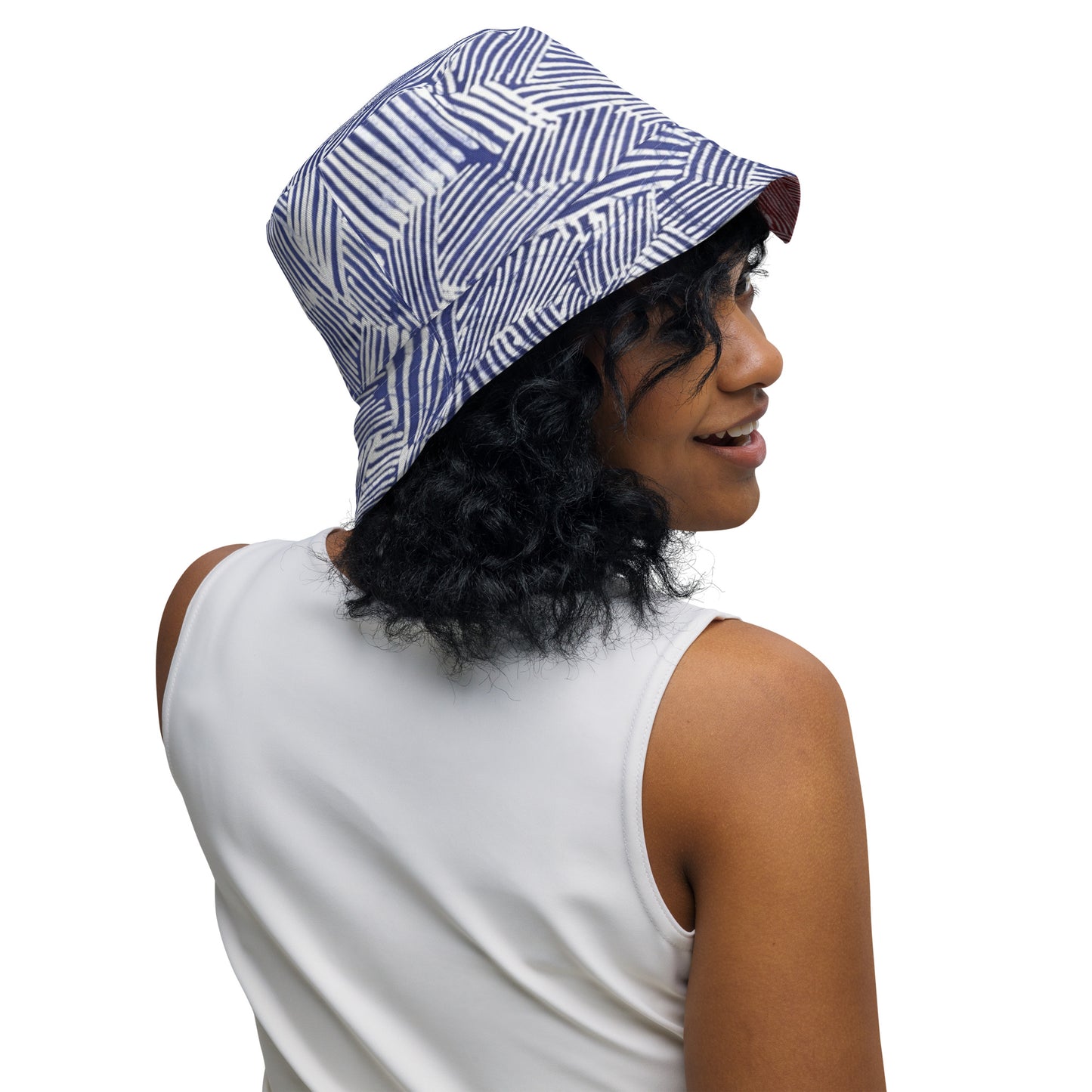 Red White Blue Stripe Adire Reversible Bucket Hat