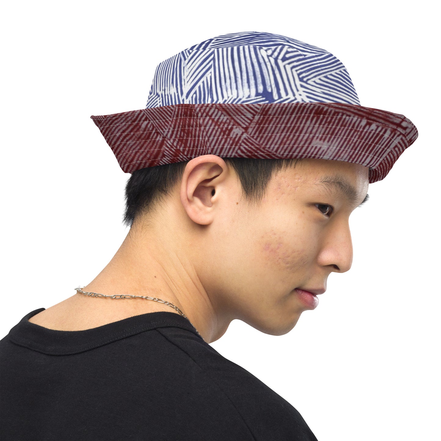 Red White Blue Stripe Adire Reversible Bucket Hat