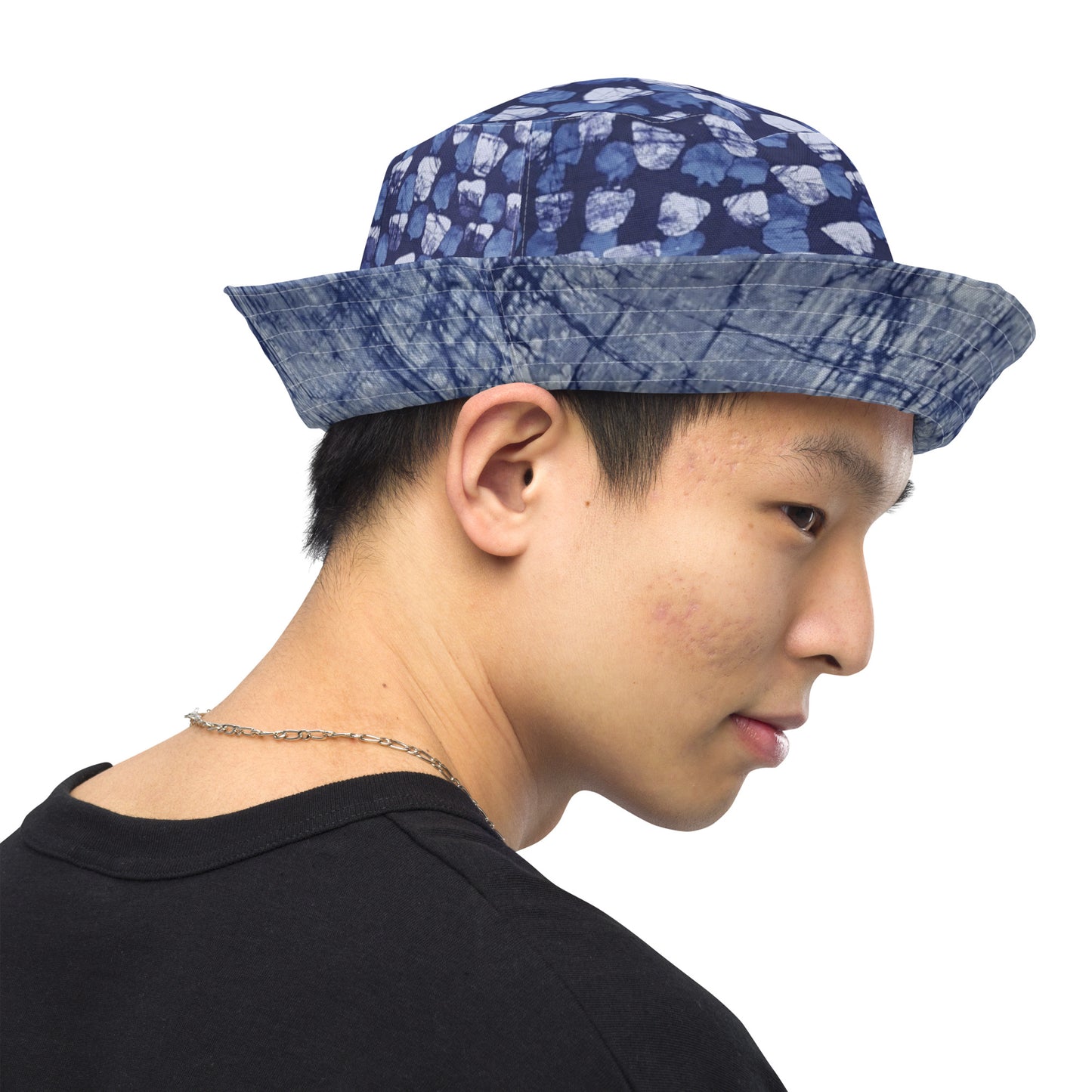 Blue Marble Dotted Adire Reversible Bucket Hat