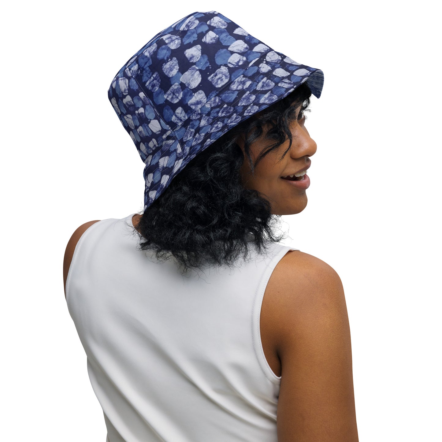 Blue Marble Dotted Adire Reversible Bucket Hat