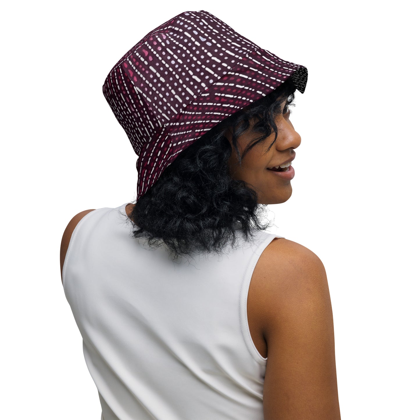 Grey & Burgundy Stripe Bucket Hat