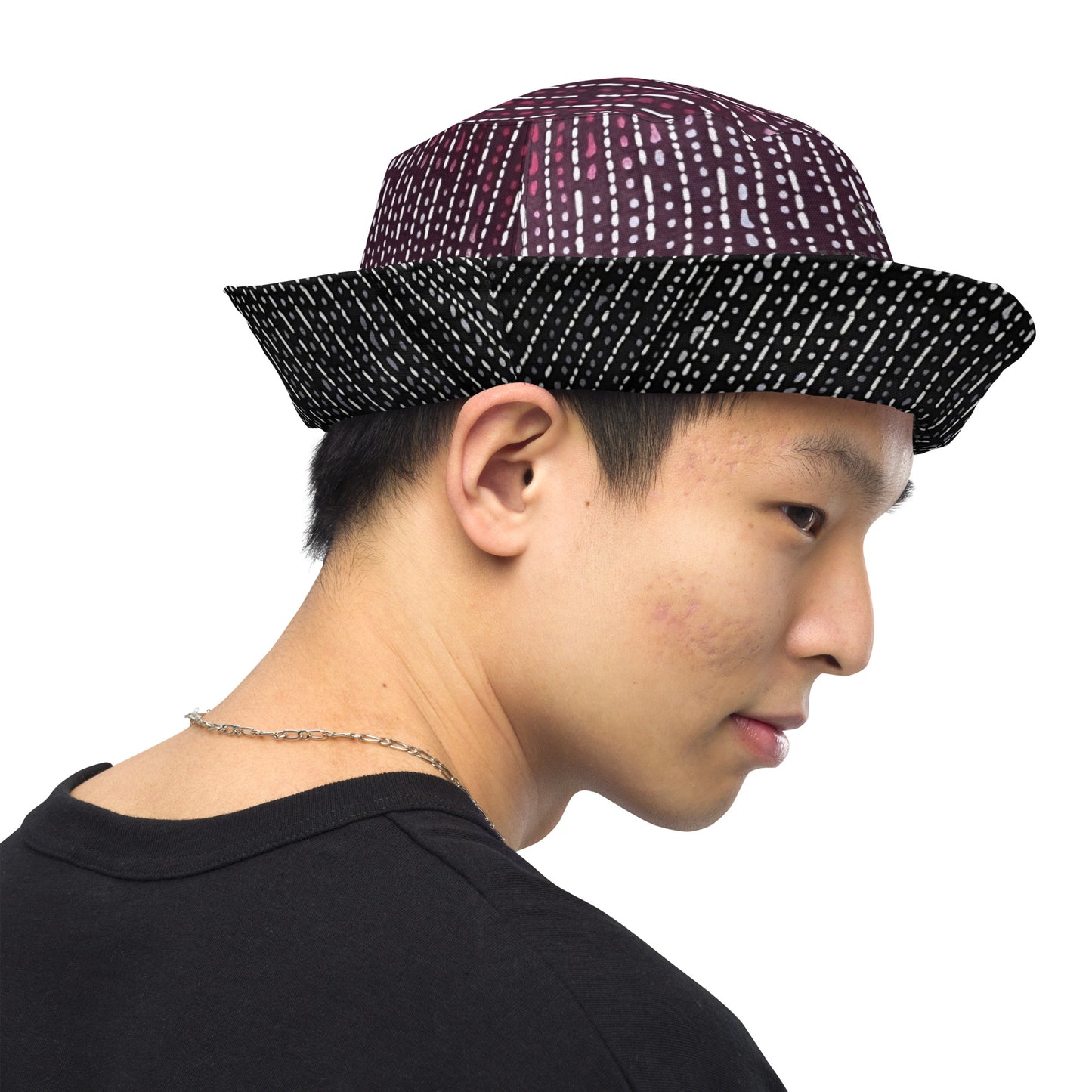 Grey & Burgundy Stripe Bucket Hat