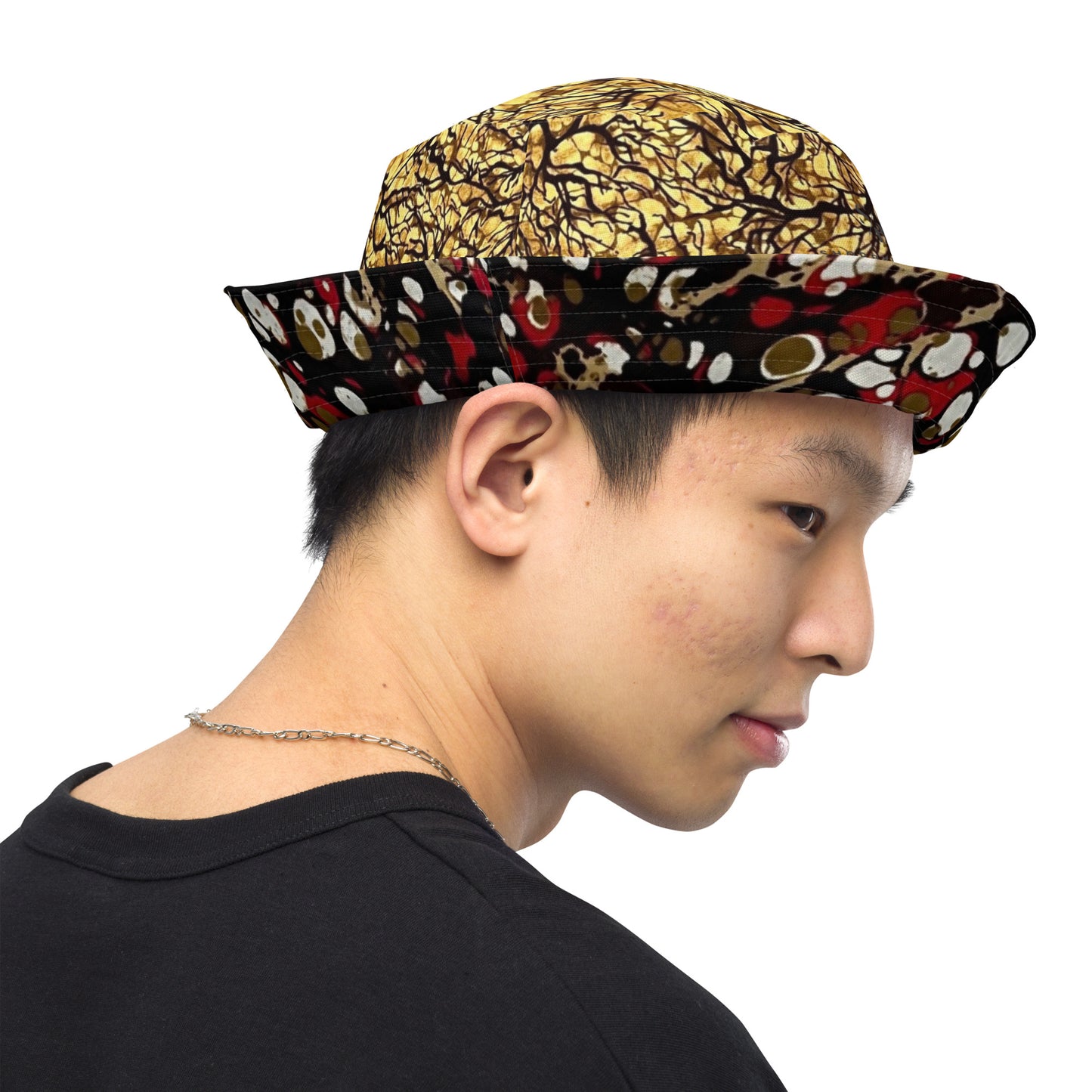 Red & Yellow Abstract Adire Bucket Hat