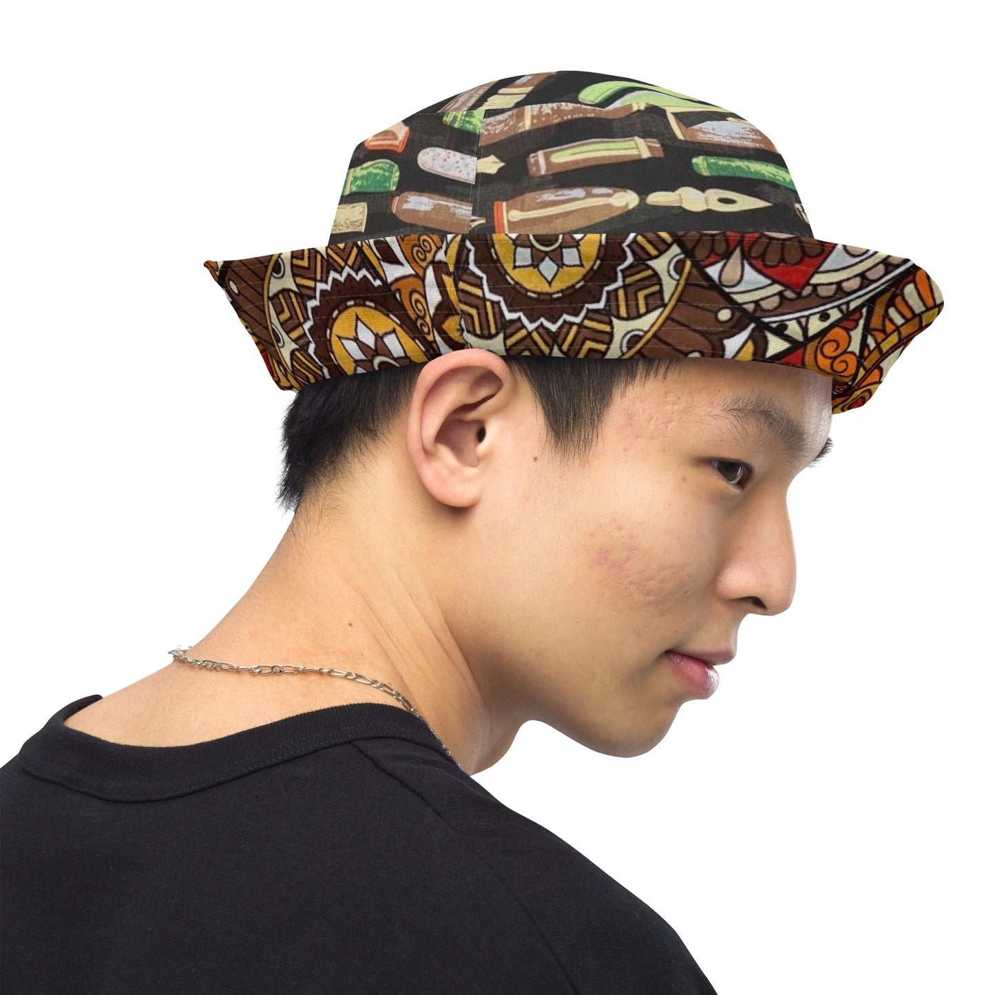 Brown Green Print Bucket Hat