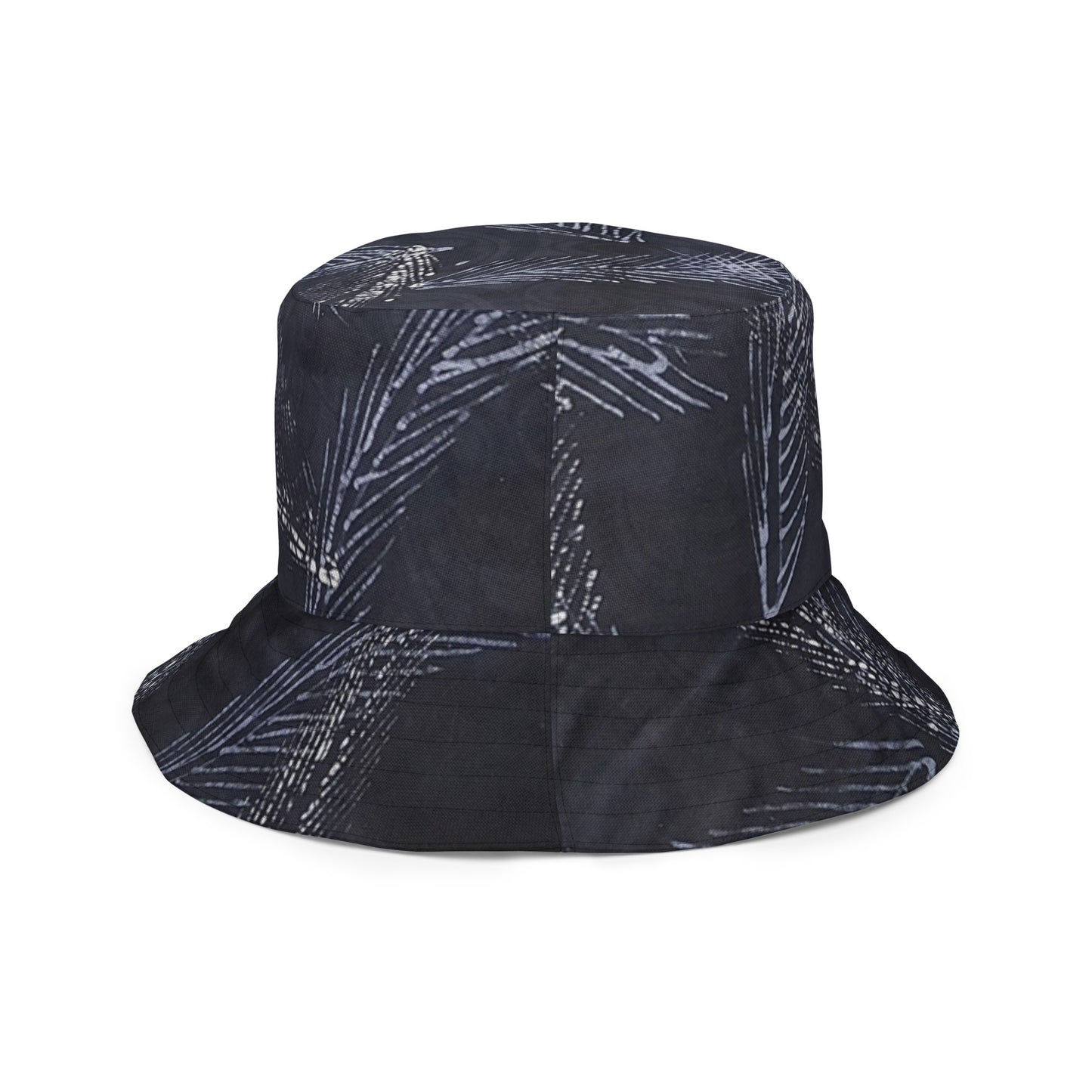 Indigo Adire Leaf Reversible Bucket Hat