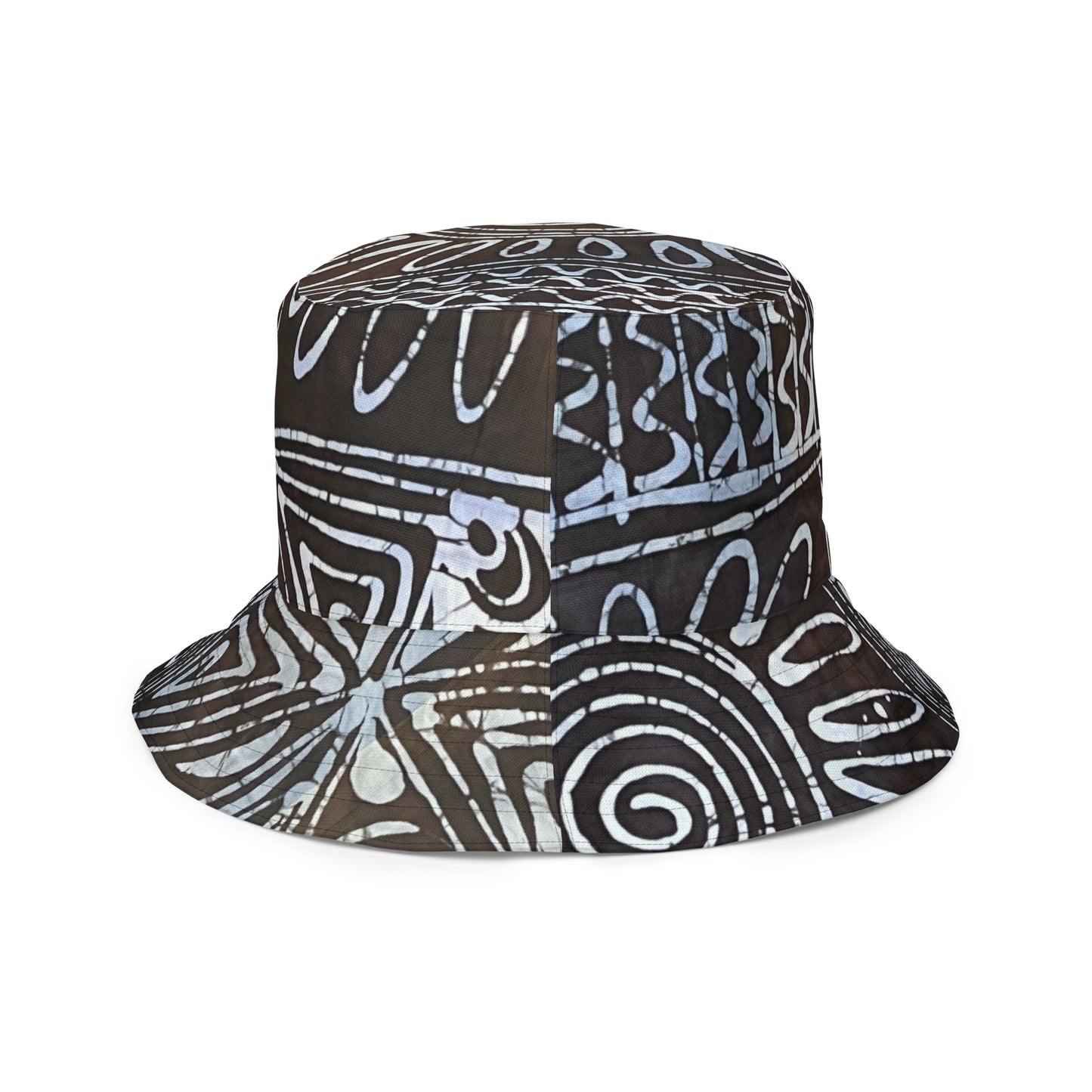 Black White Cyan Abstract Adire Reversible Bucket Hat