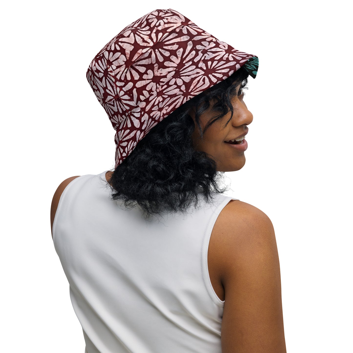 Red Green Abstract Adire Reversible Bucket Hat