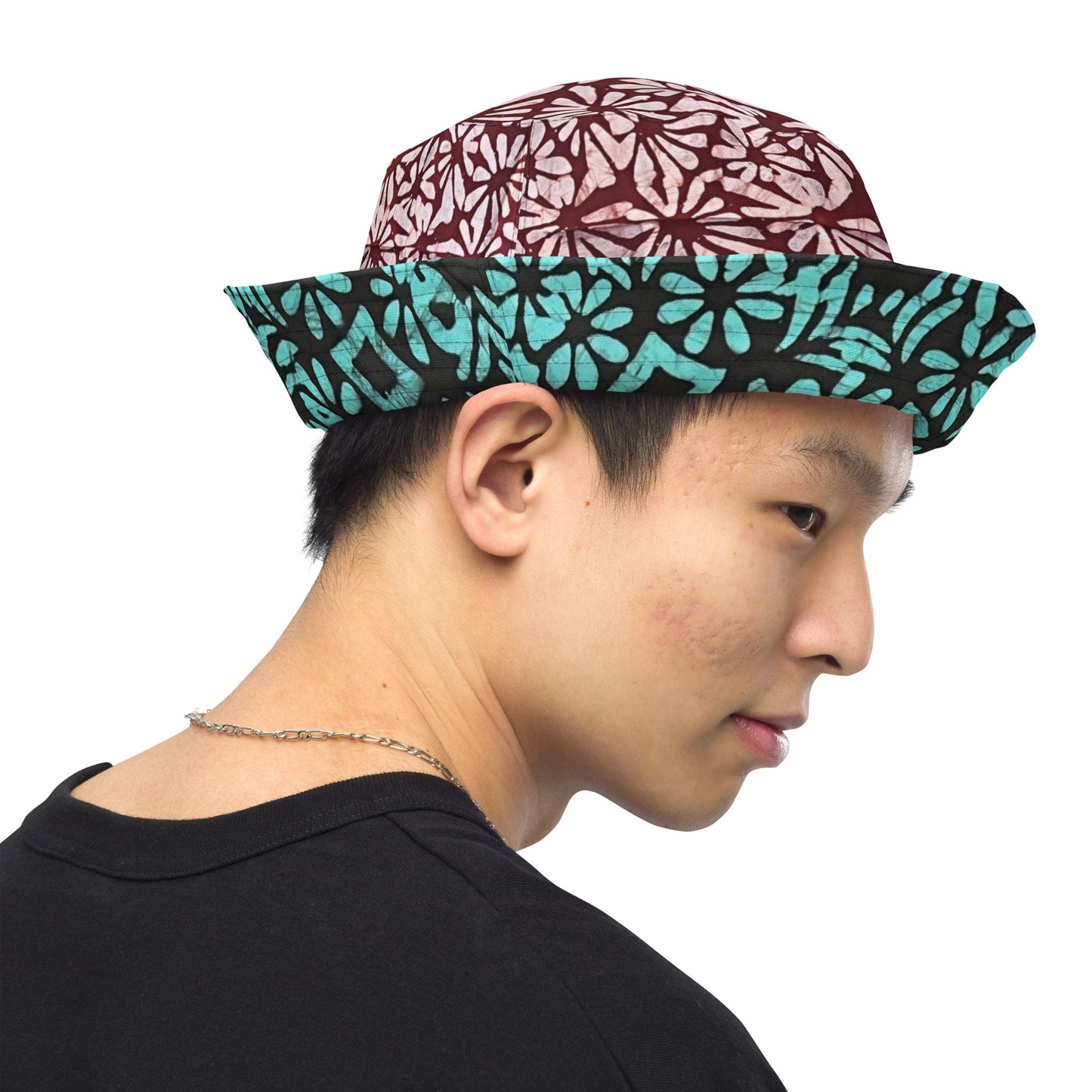 Red Green Abstract Adire Reversible Bucket Hat