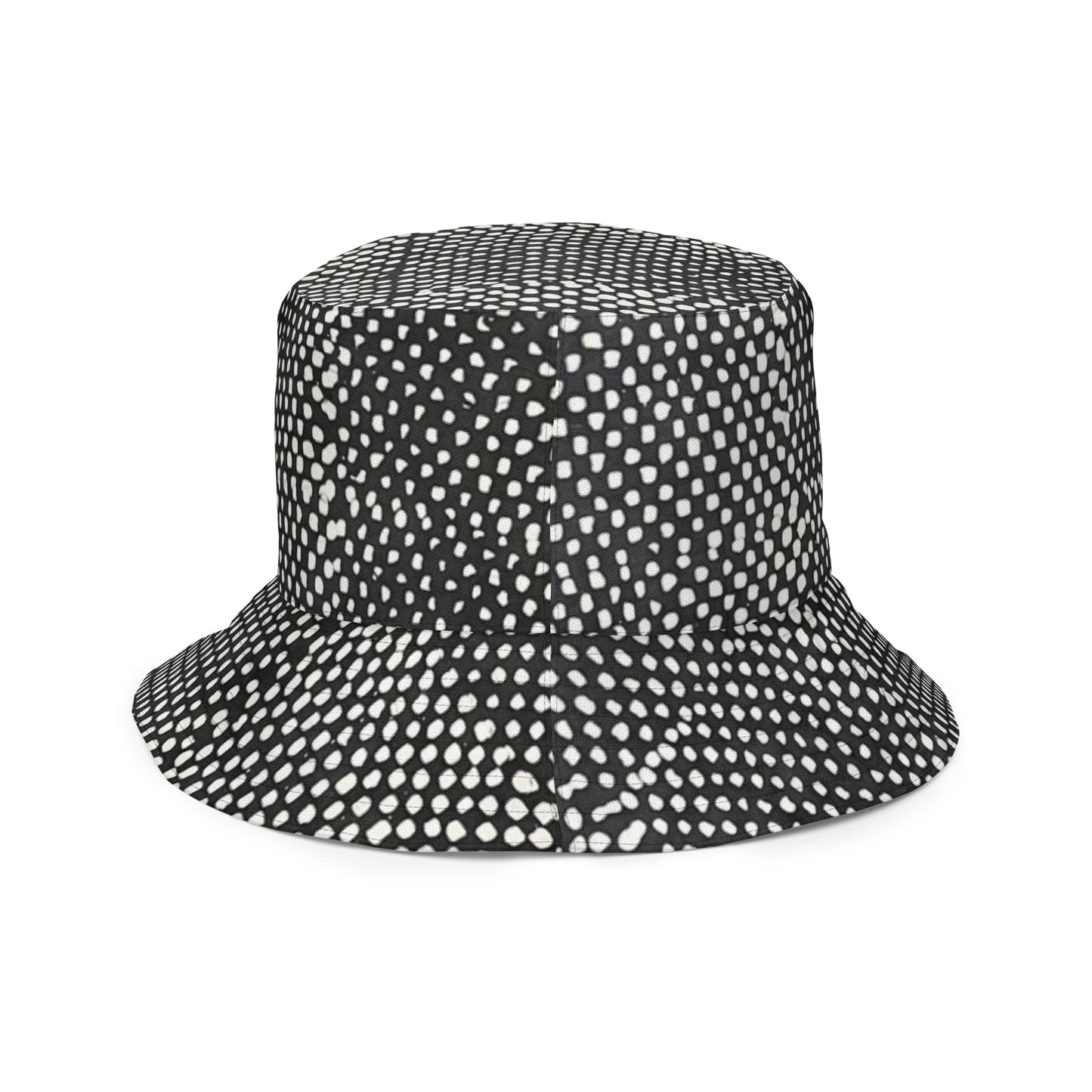 Black White Purple Polka Dot Adire Reversible Bucket Hat