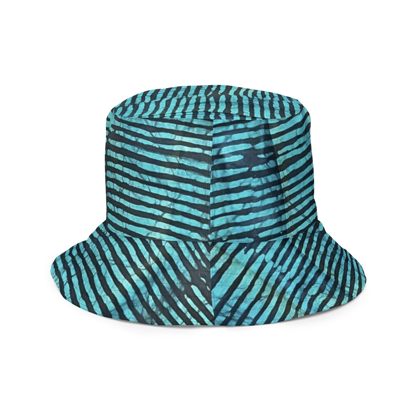 Aqua Pink Stripe Adire Reversible Bucket Hat