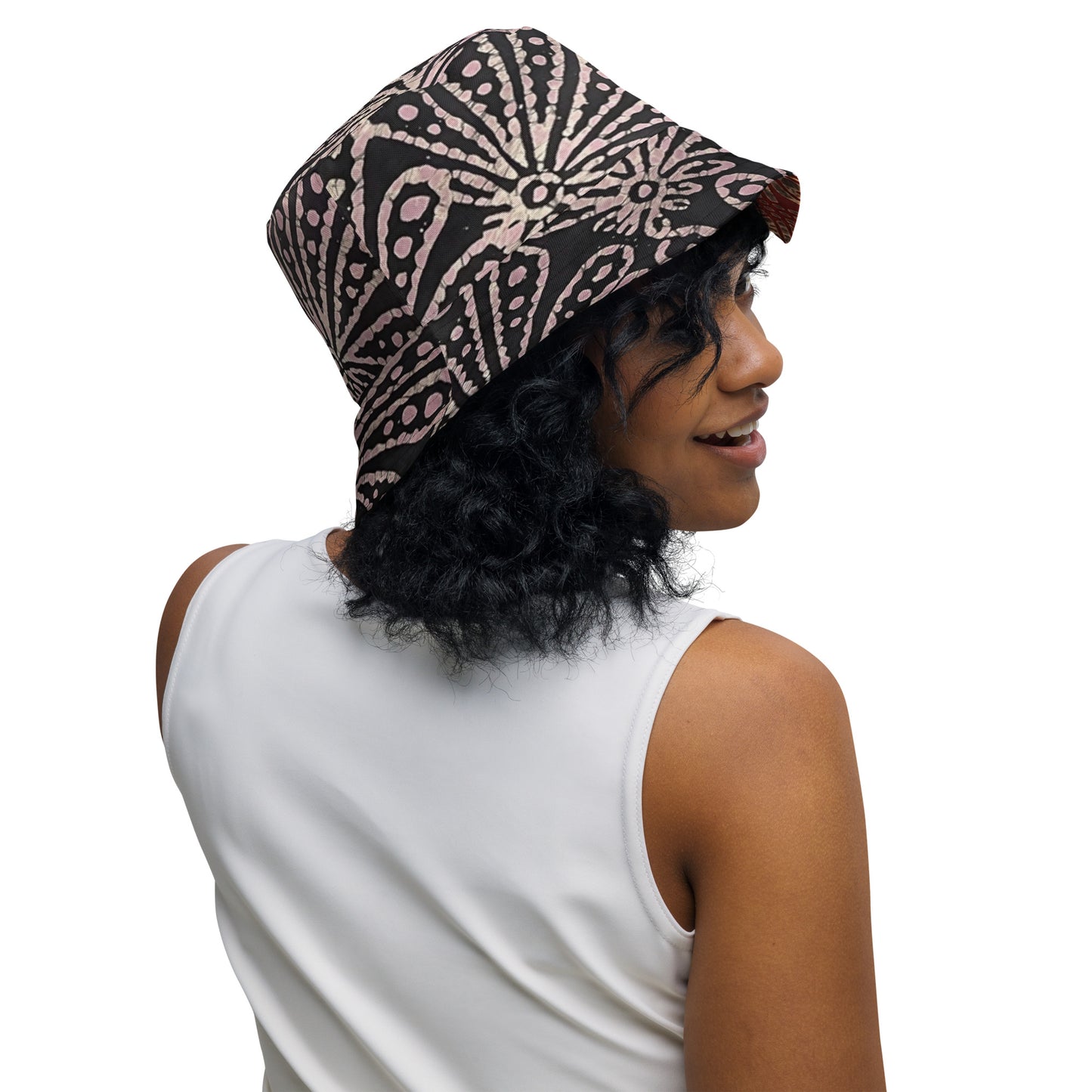 Copper Gold Brown Pink Adire Reversible Bucket Hat