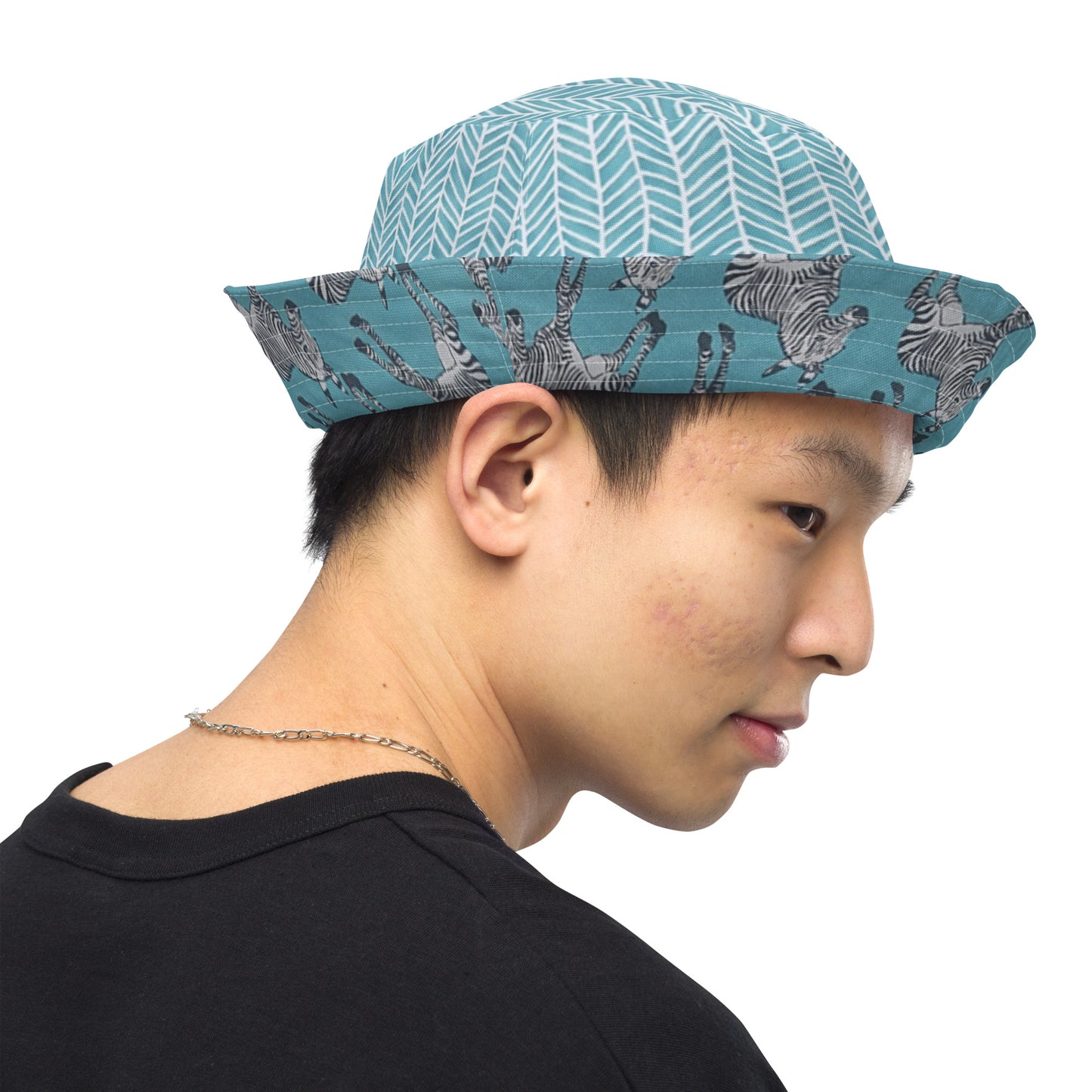 Zebra Aqua Chevron Reversible Bucket Hat