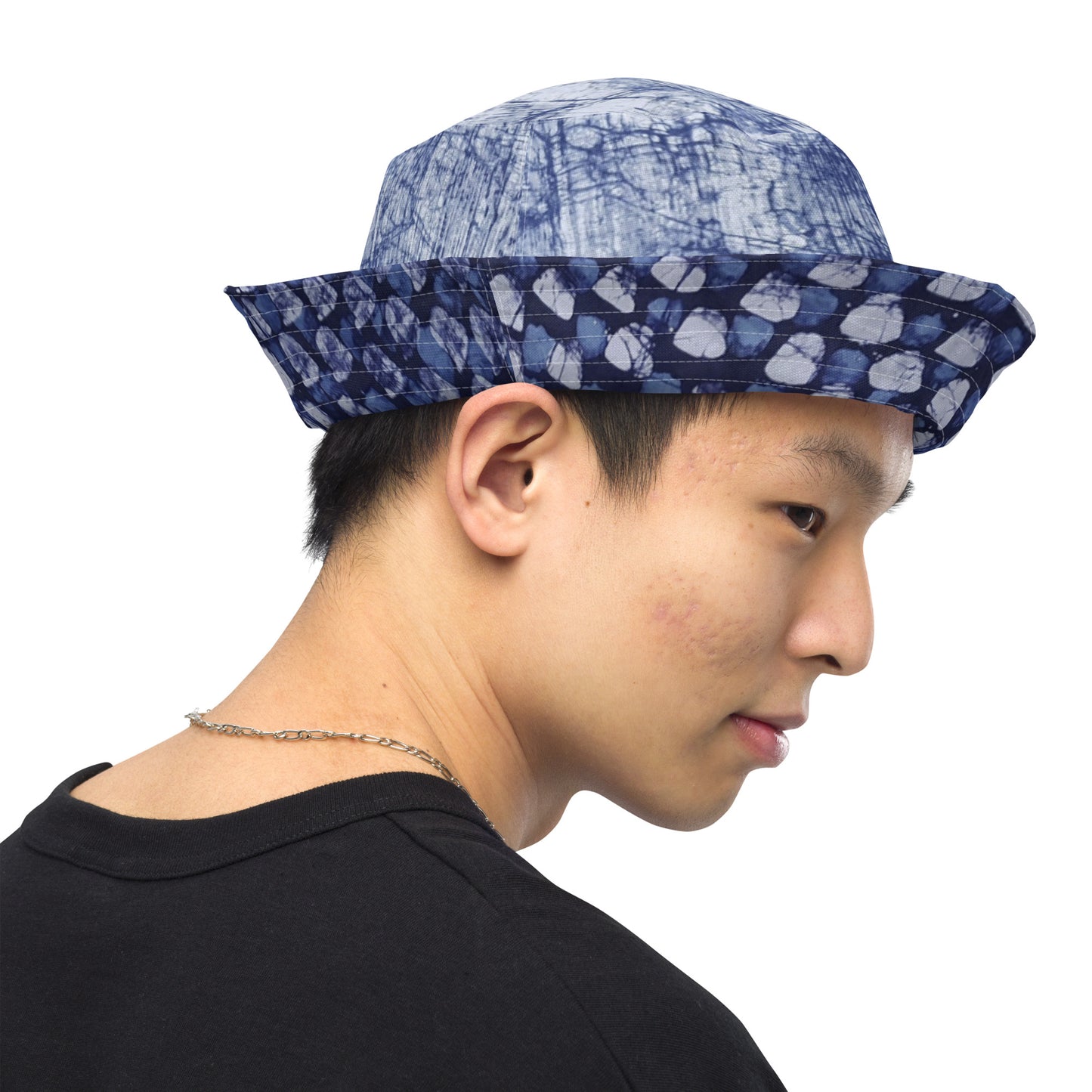 Blue Marble Dotted Adire Reversible Bucket Hat