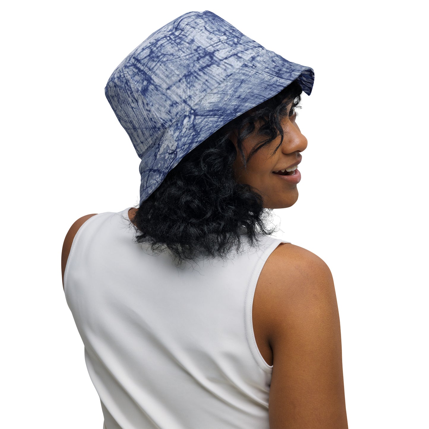 Blue Marble Dotted Adire Reversible Bucket Hat