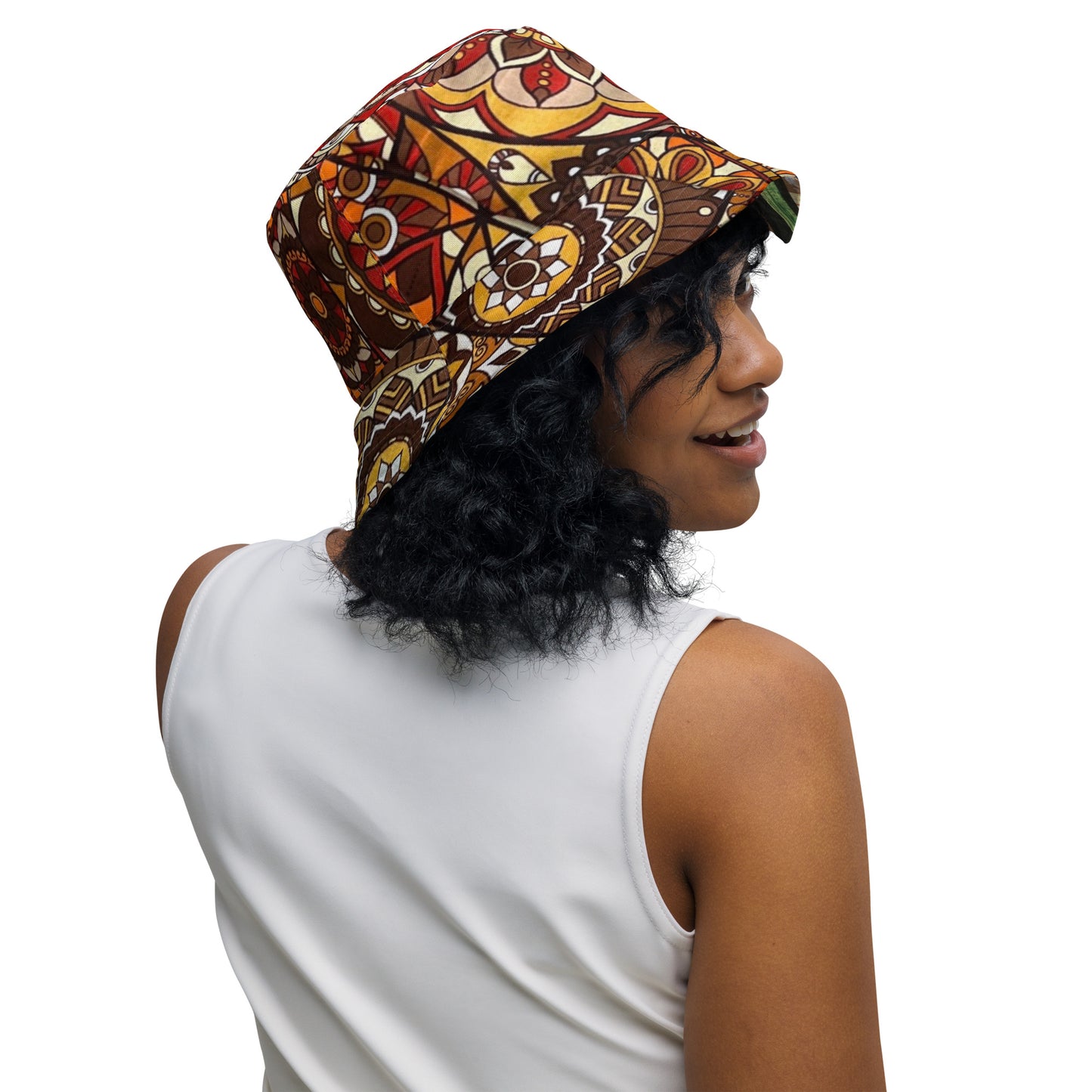 Brown Green Print Bucket Hat