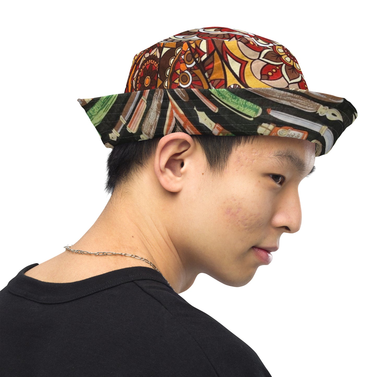 Brown Green Print Bucket Hat