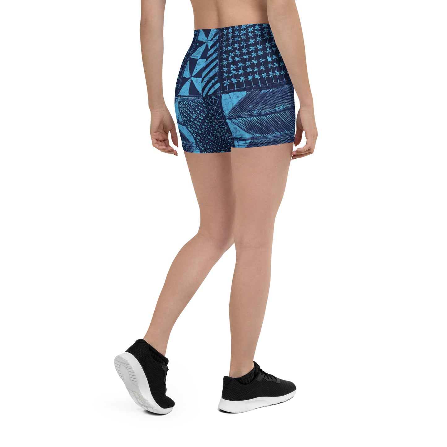 Black And Turquoise Shapes Adire Shorts