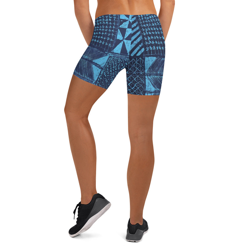 Black And Turquoise Shapes Adire Shorts