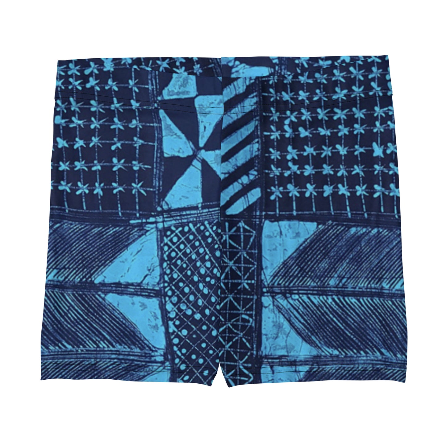 Black And Turquoise Shapes Adire Shorts